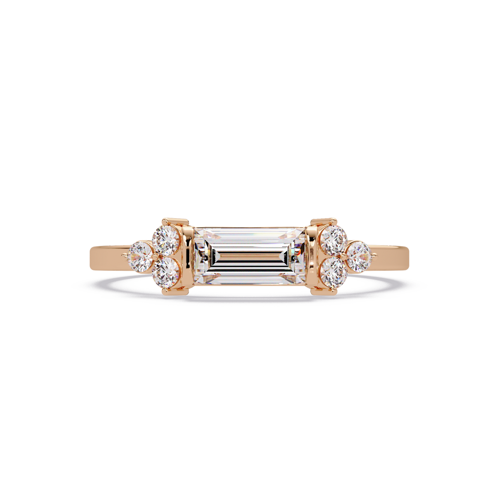 Customizable Baguette & Round Diamond Engagement Ring | Three-Stone Ring