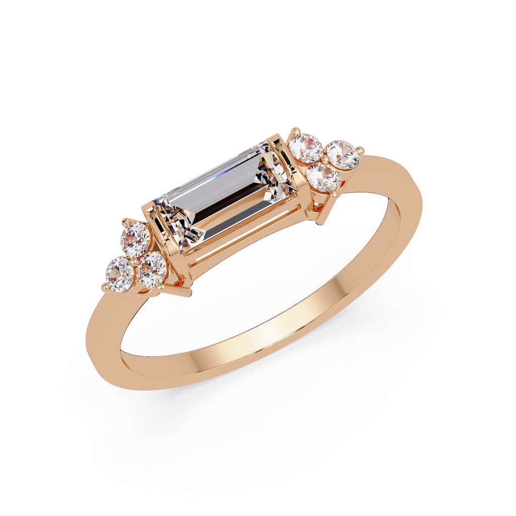 Customizable Baguette & Round Diamond Engagement Ring | Three-Stone Ring