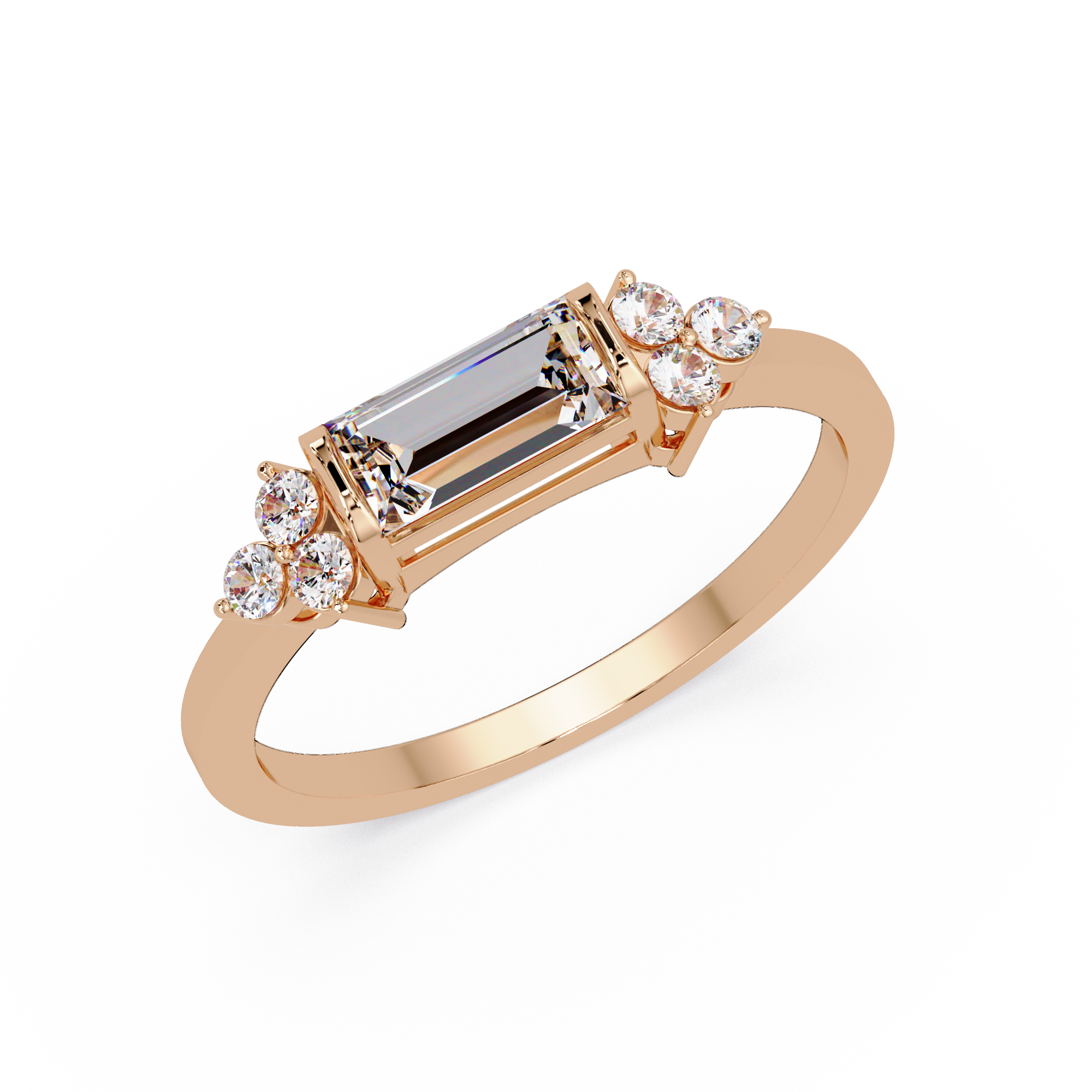 Customizable Baguette & Round Diamond Engagement Ring | Three-Stone Ring