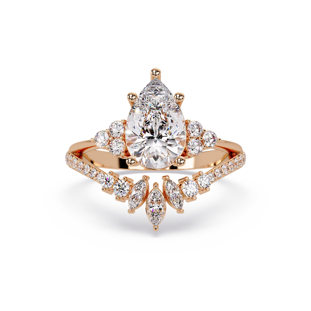 Pear Cut Floral Diamond Engagement Ring