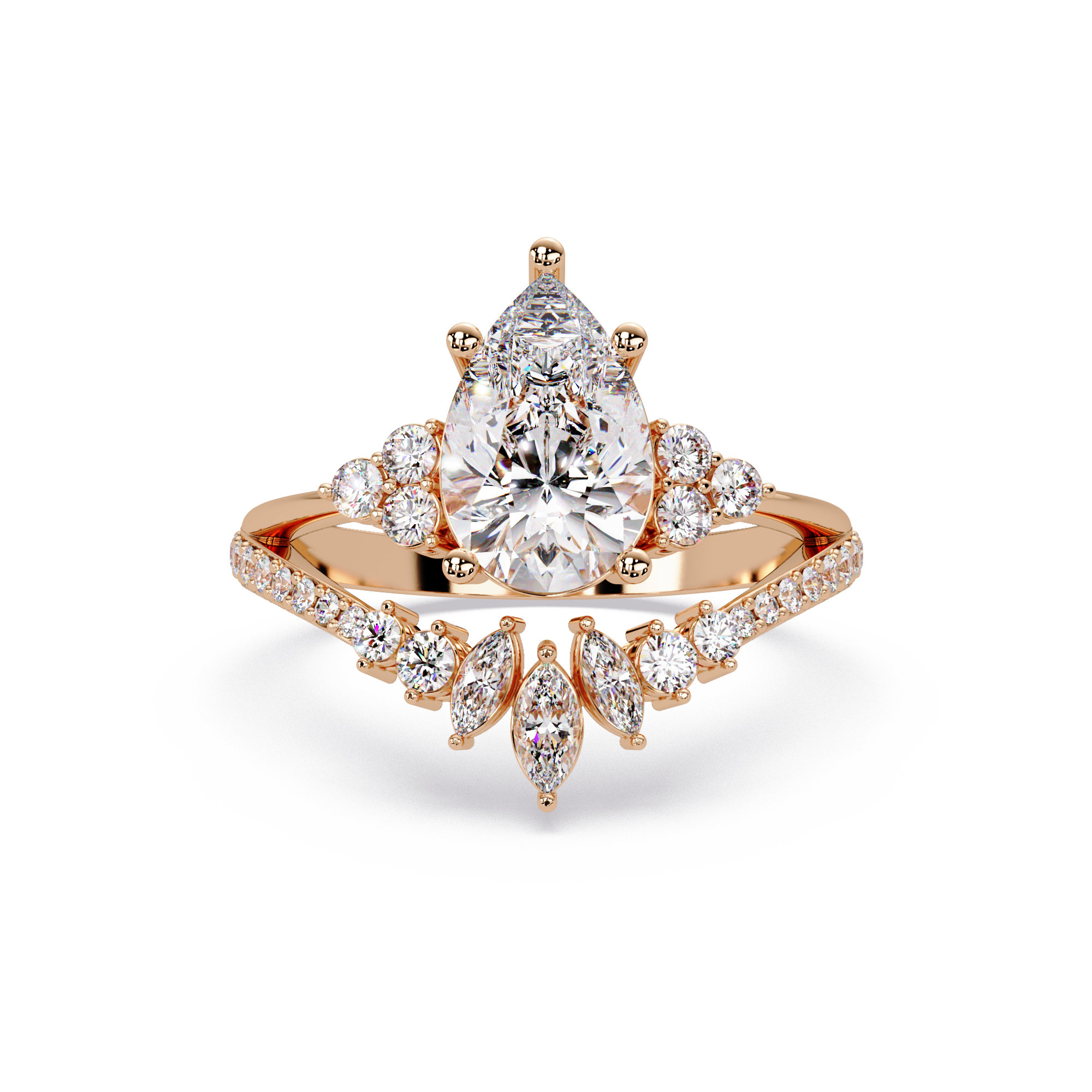 Pear Cut Floral Diamond Engagement Ring