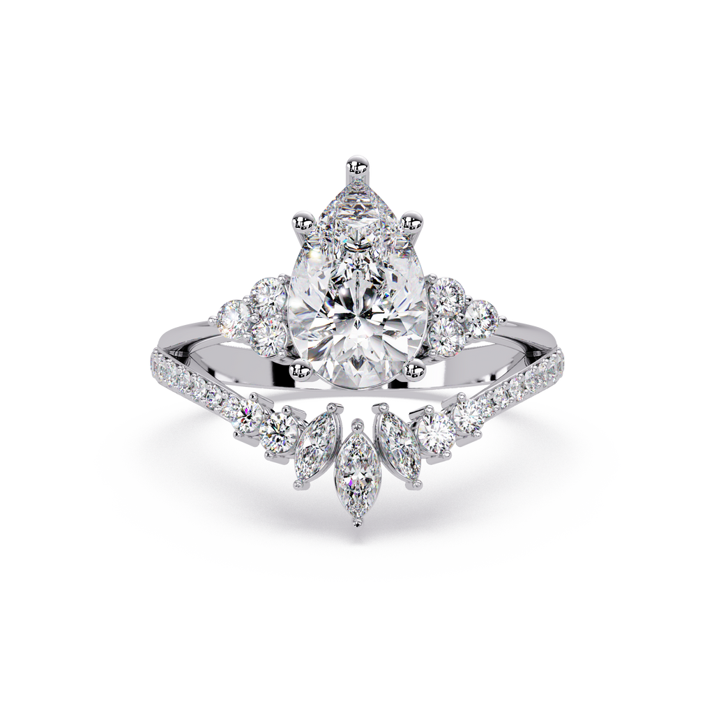 Pear Cut Floral Diamond Engagement Ring