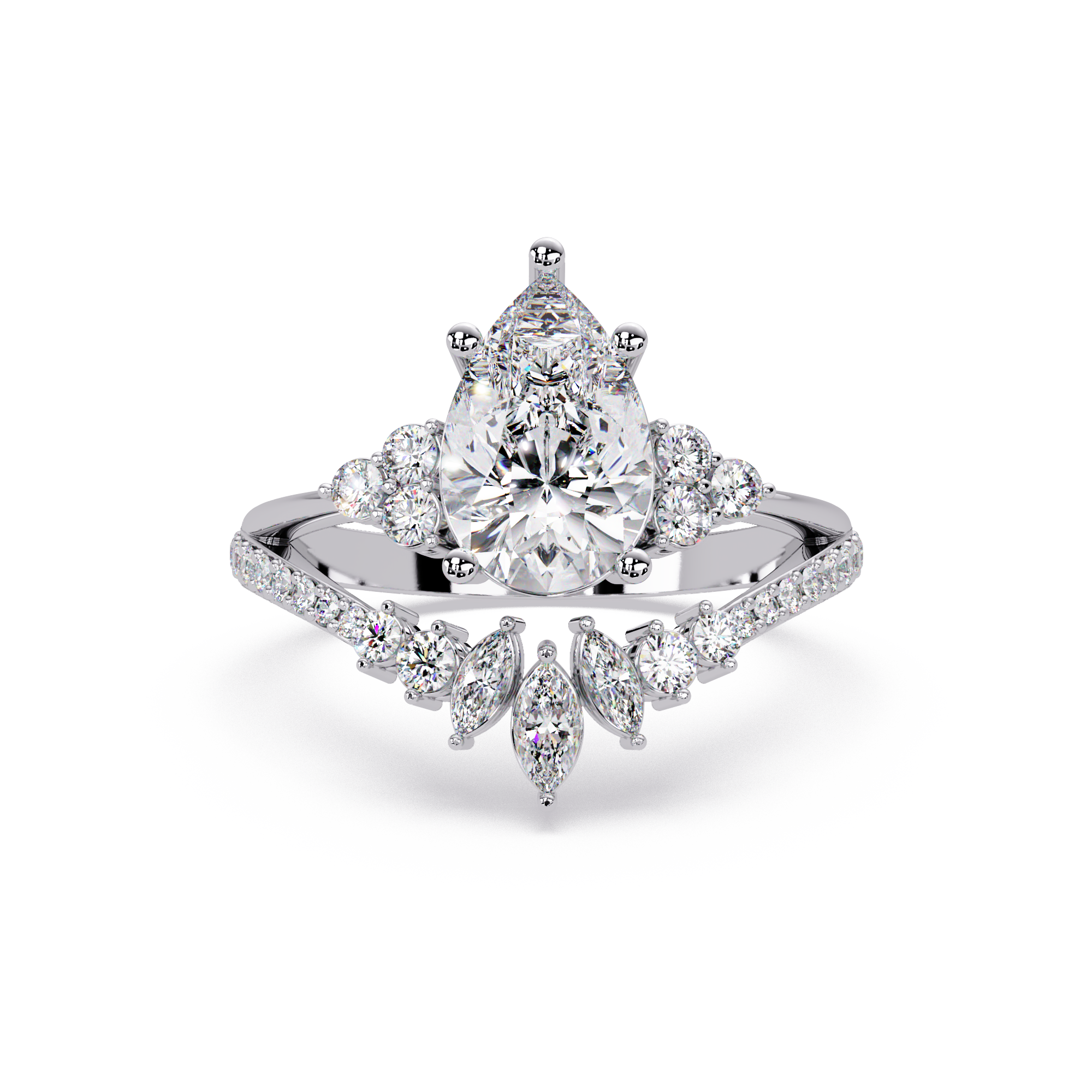 Pear Cut Floral Diamond Engagement Ring