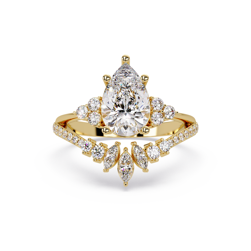 Pear Cut Floral Diamond Engagement Ring