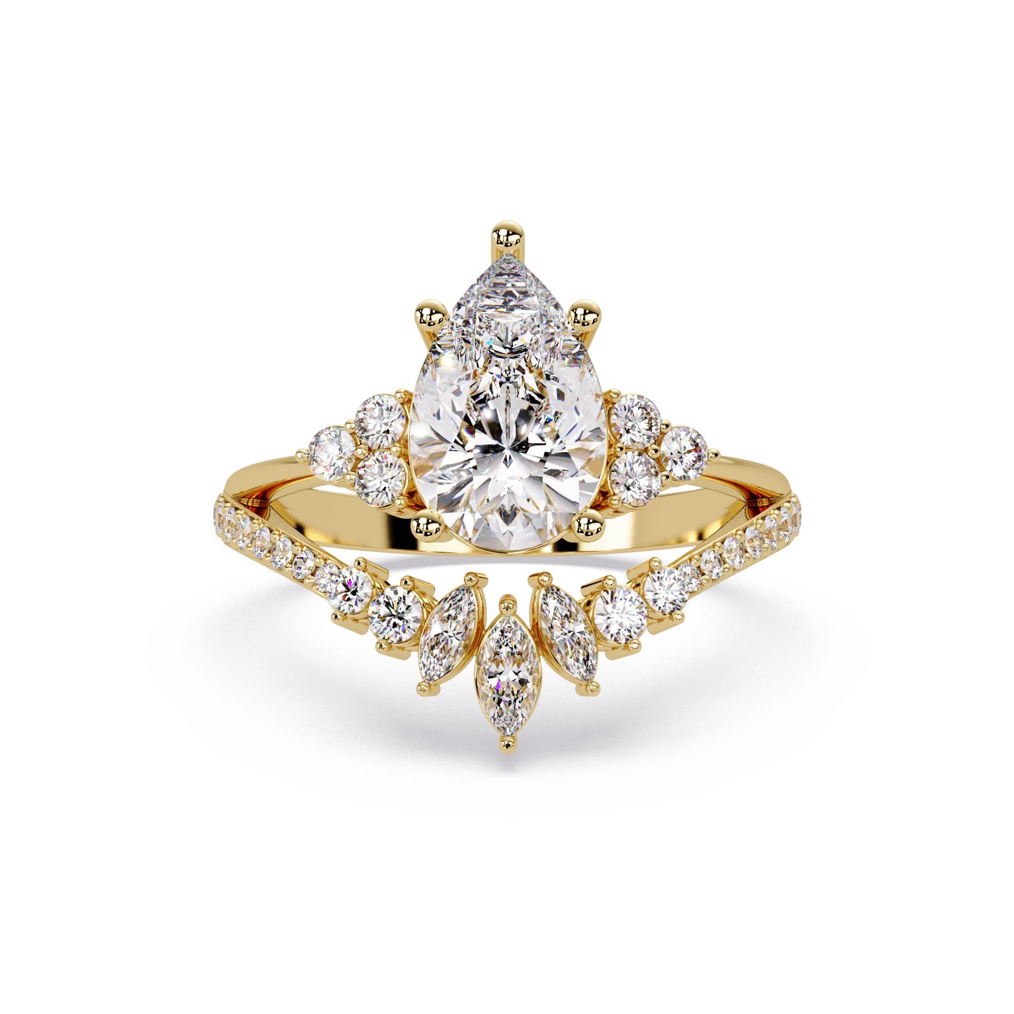 Pear Cut Floral Diamond Engagement Ring