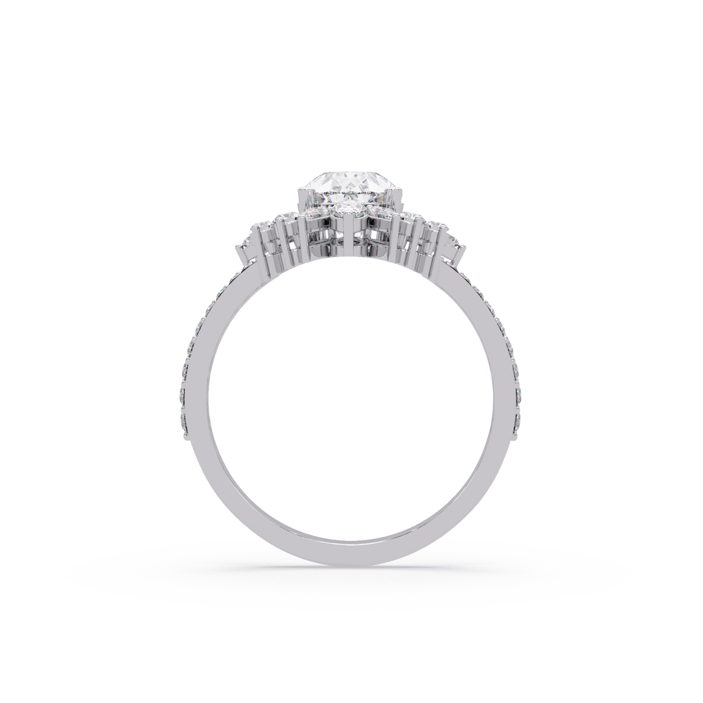 Pear Cut Floral Diamond Engagement Ring