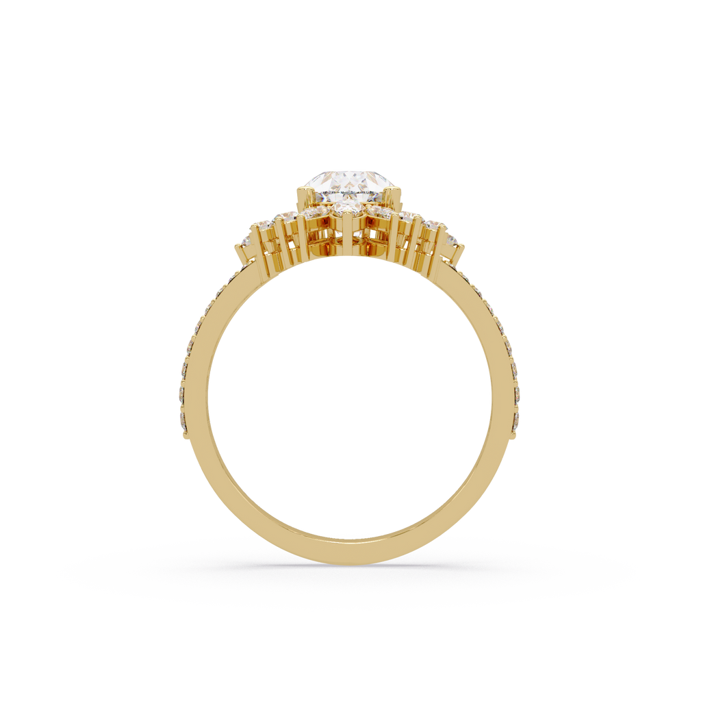 Pear Cut Floral Diamond Engagement Ring