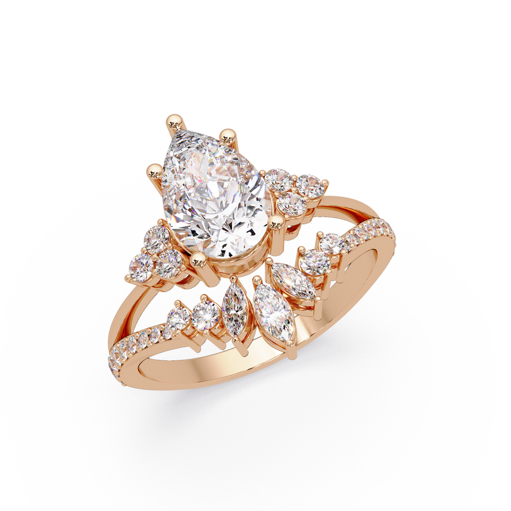 Pear Cut Floral Diamond Engagement Ring