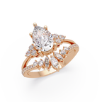Pear Cut Floral Diamond Engagement Ring