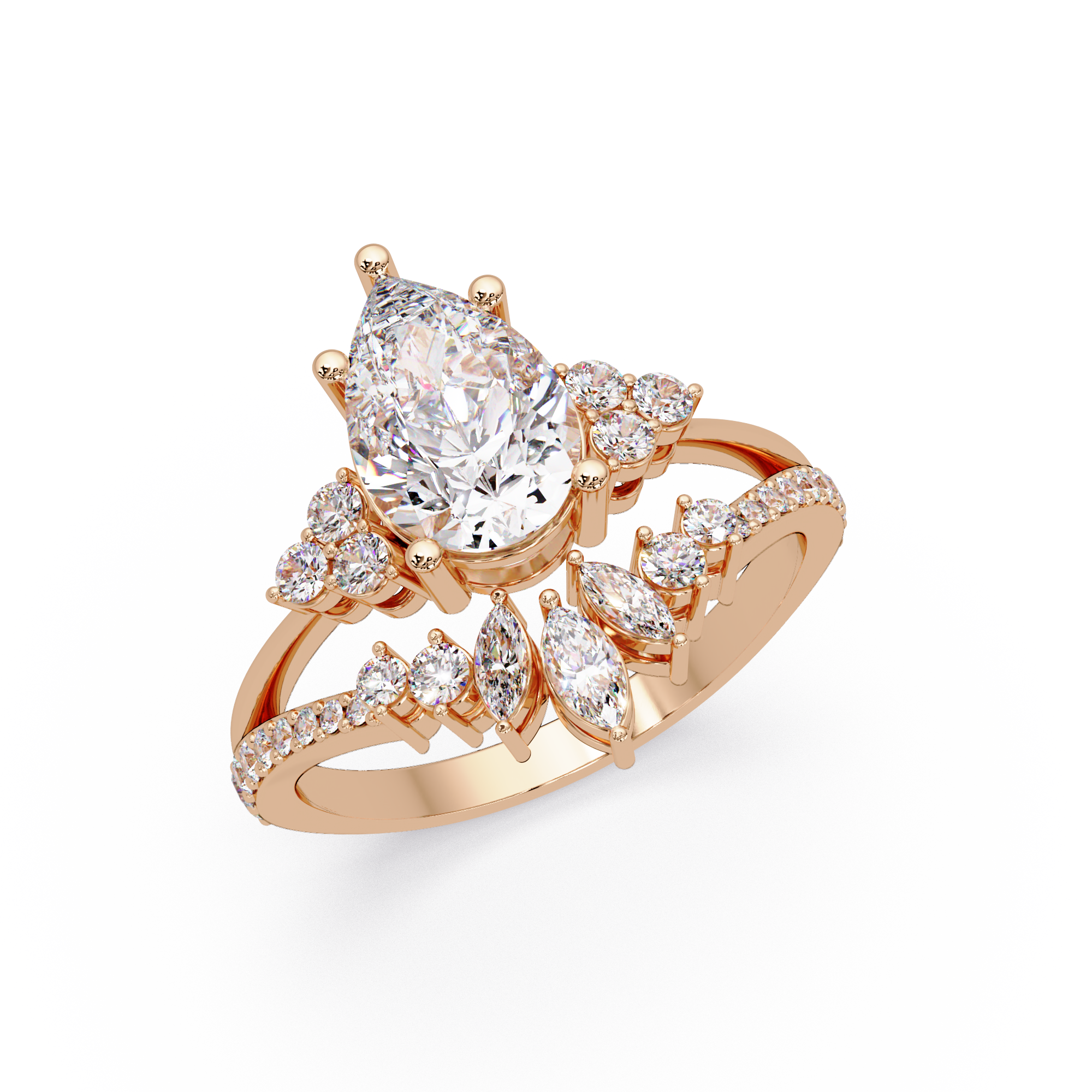 Pear Cut Floral Diamond Engagement Ring