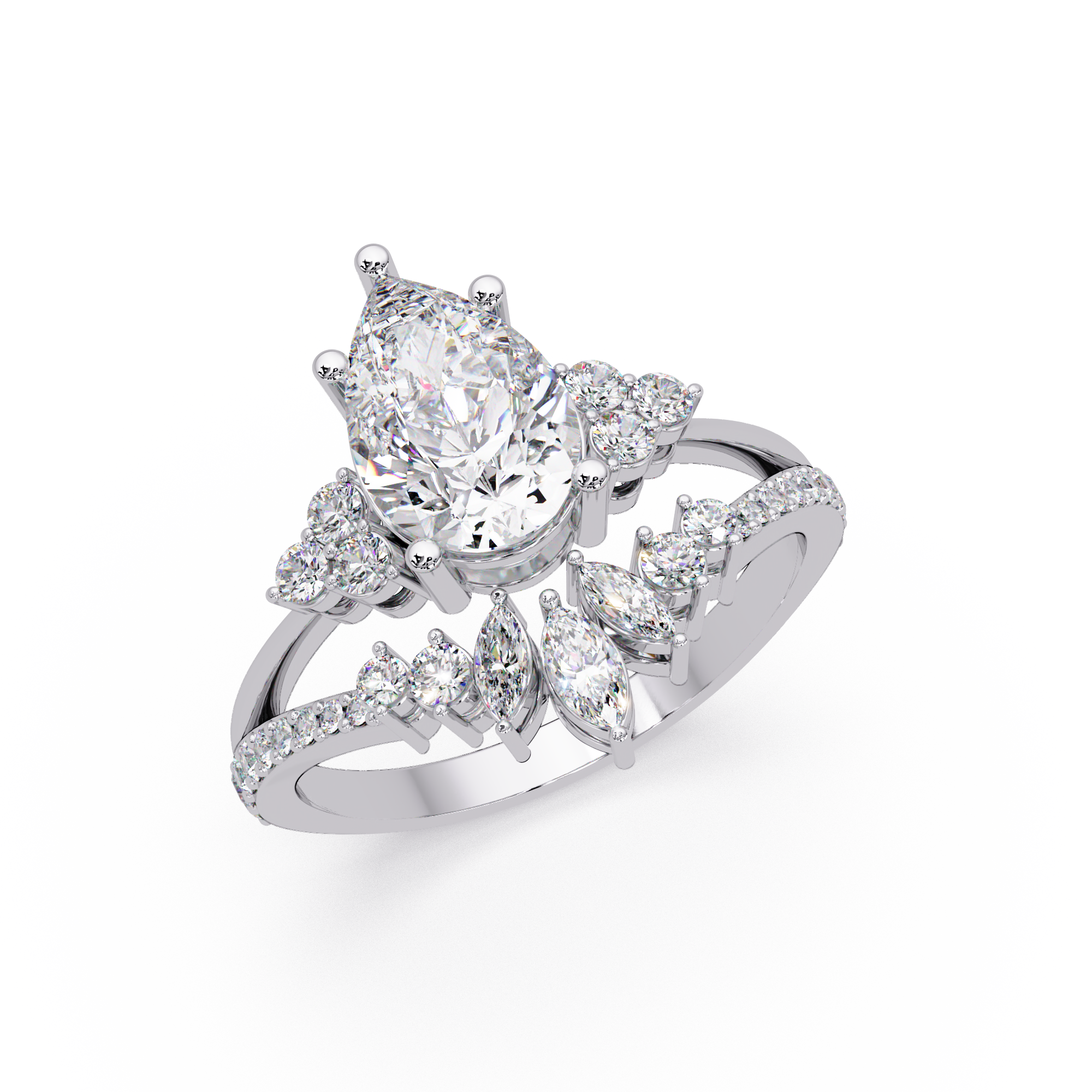 Pear Cut Floral Diamond Engagement Ring