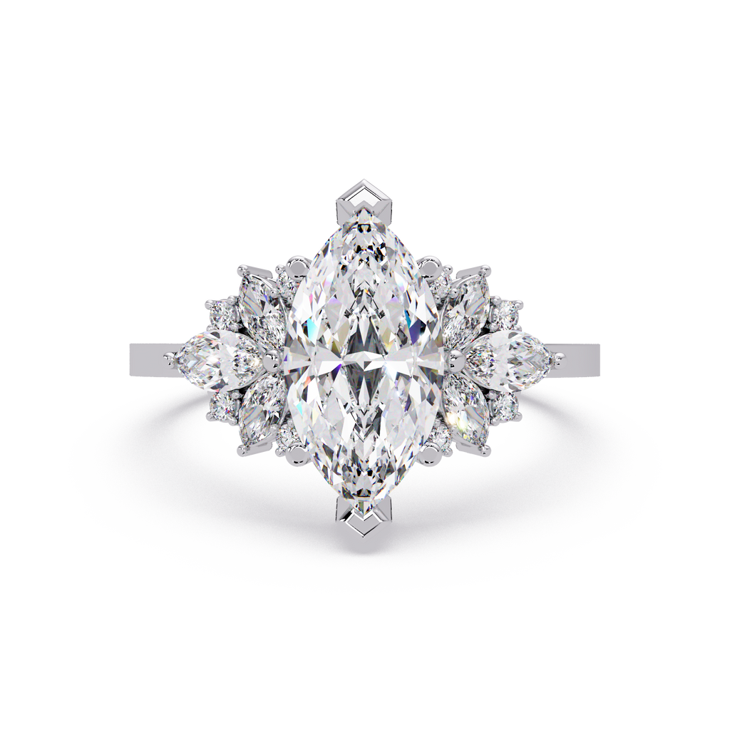 Marquise Cut Floral Diamond Engagement Ring