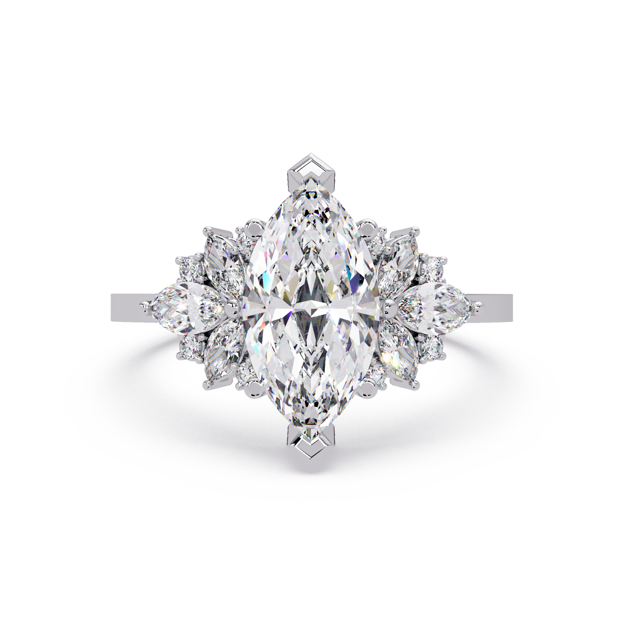 Marquise Cut Floral Diamond Engagement Ring