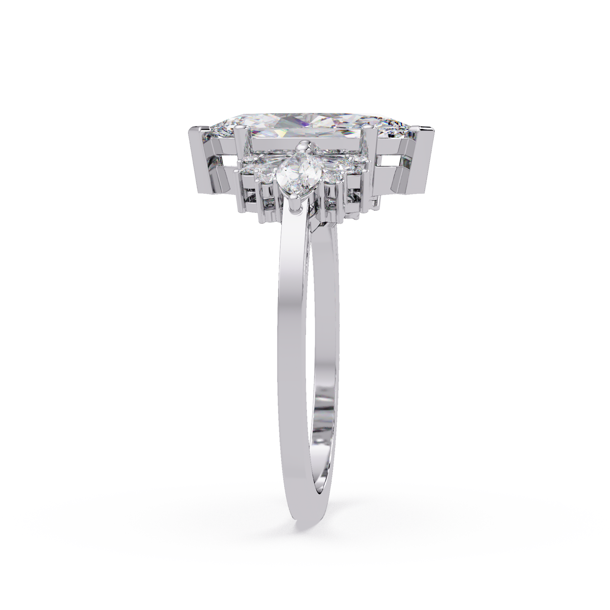 Marquise Cut Floral Diamond Engagement Ring