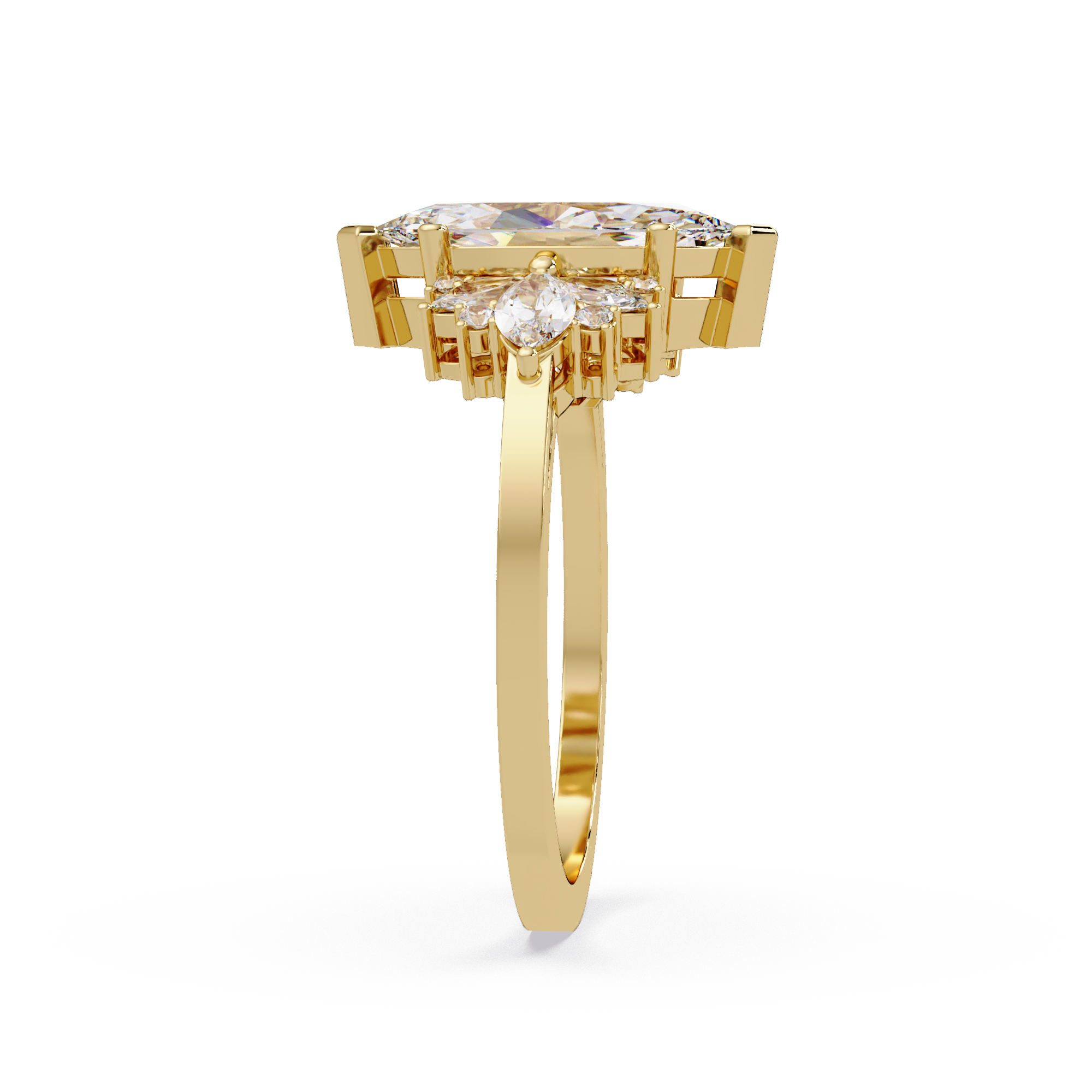 Marquise Cut Floral Diamond Engagement Ring