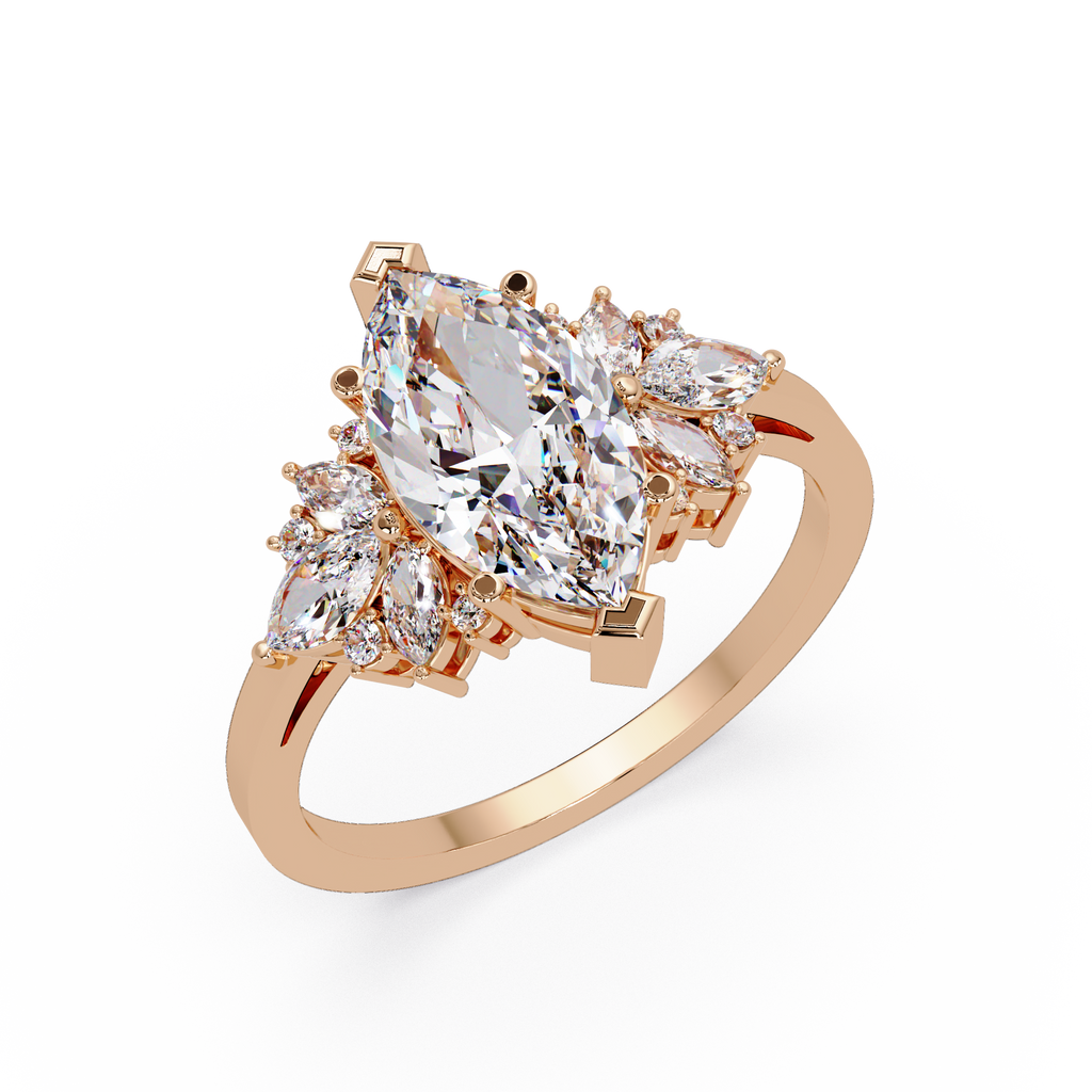 Marquise Cut Floral Diamond Engagement Ring