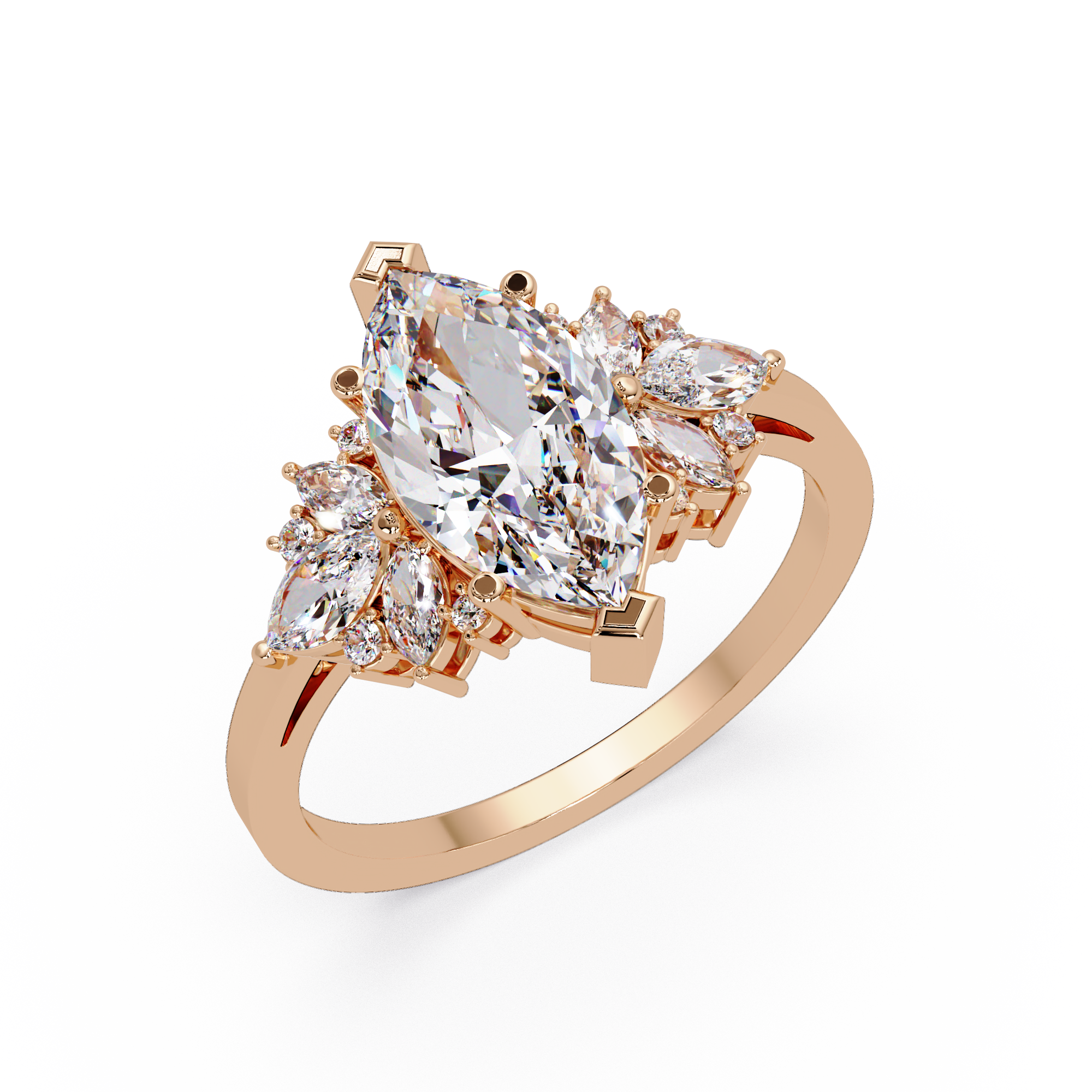 Marquise Cut Floral Diamond Engagement Ring