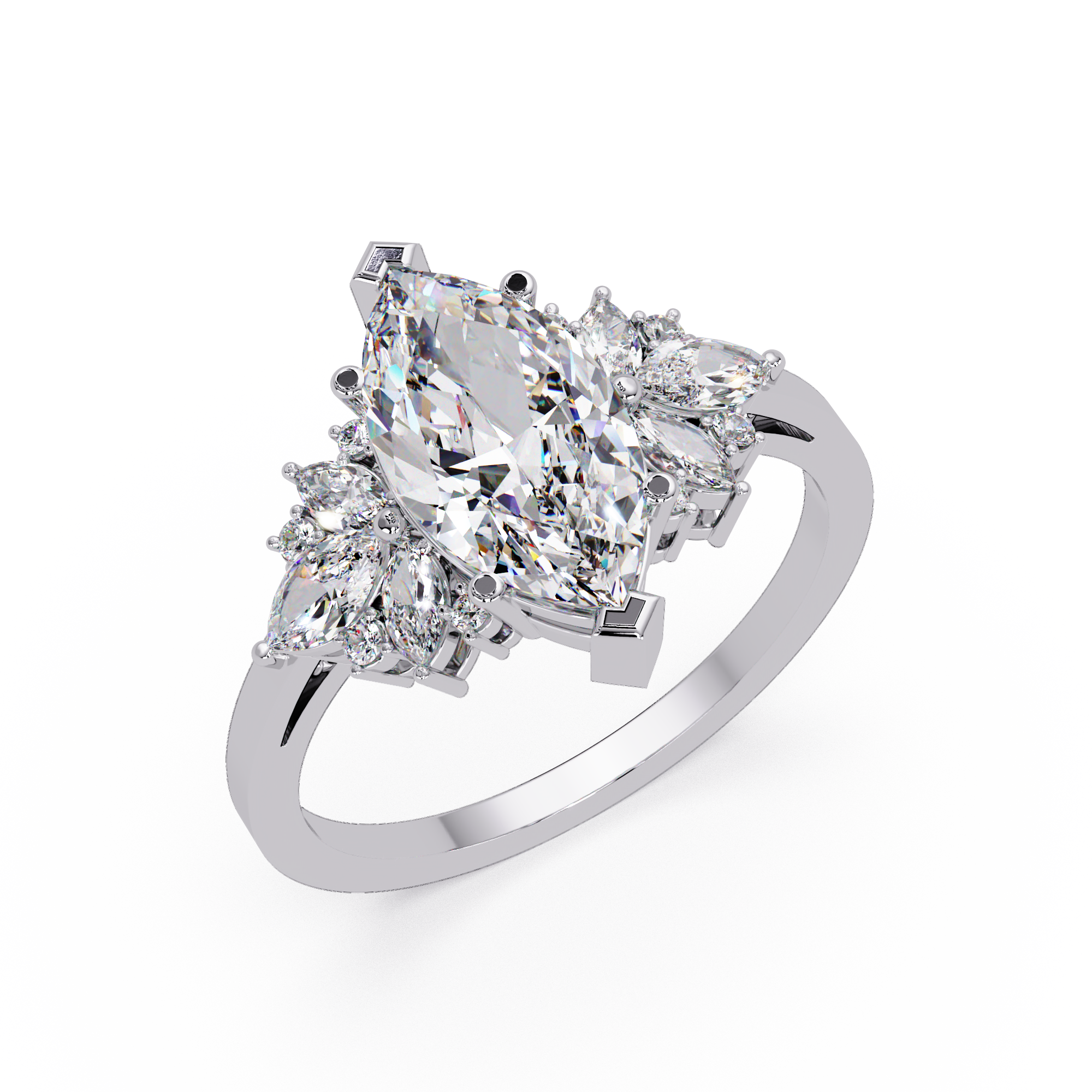 Marquise Cut Floral Diamond Engagement Ring