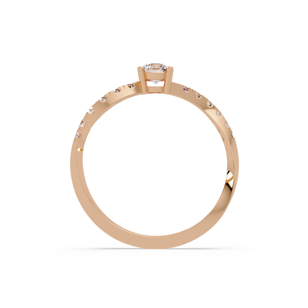 Round Cut Solitaire Diamond Engagement Ring with Pavé Band – Customizable