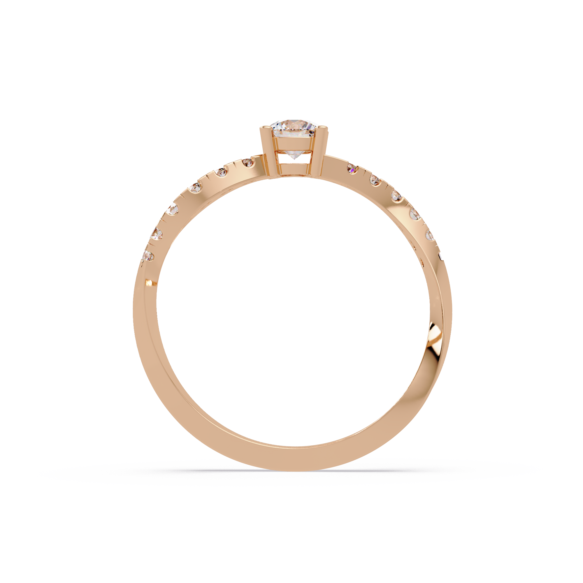 Round Cut Solitaire Diamond Engagement Ring with Pavé Band – Customizable