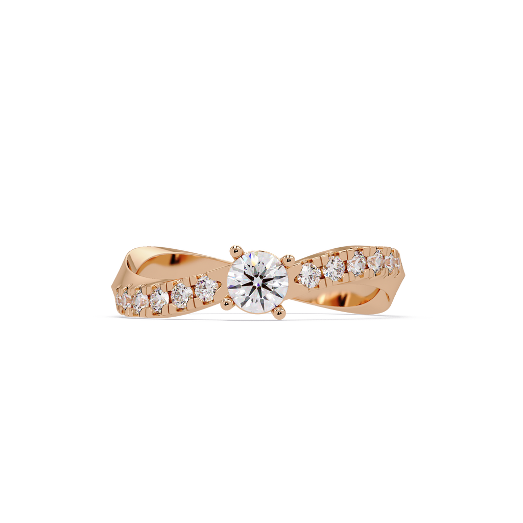 Round Cut Solitaire Diamond Engagement Ring with Pavé Band – Customizable