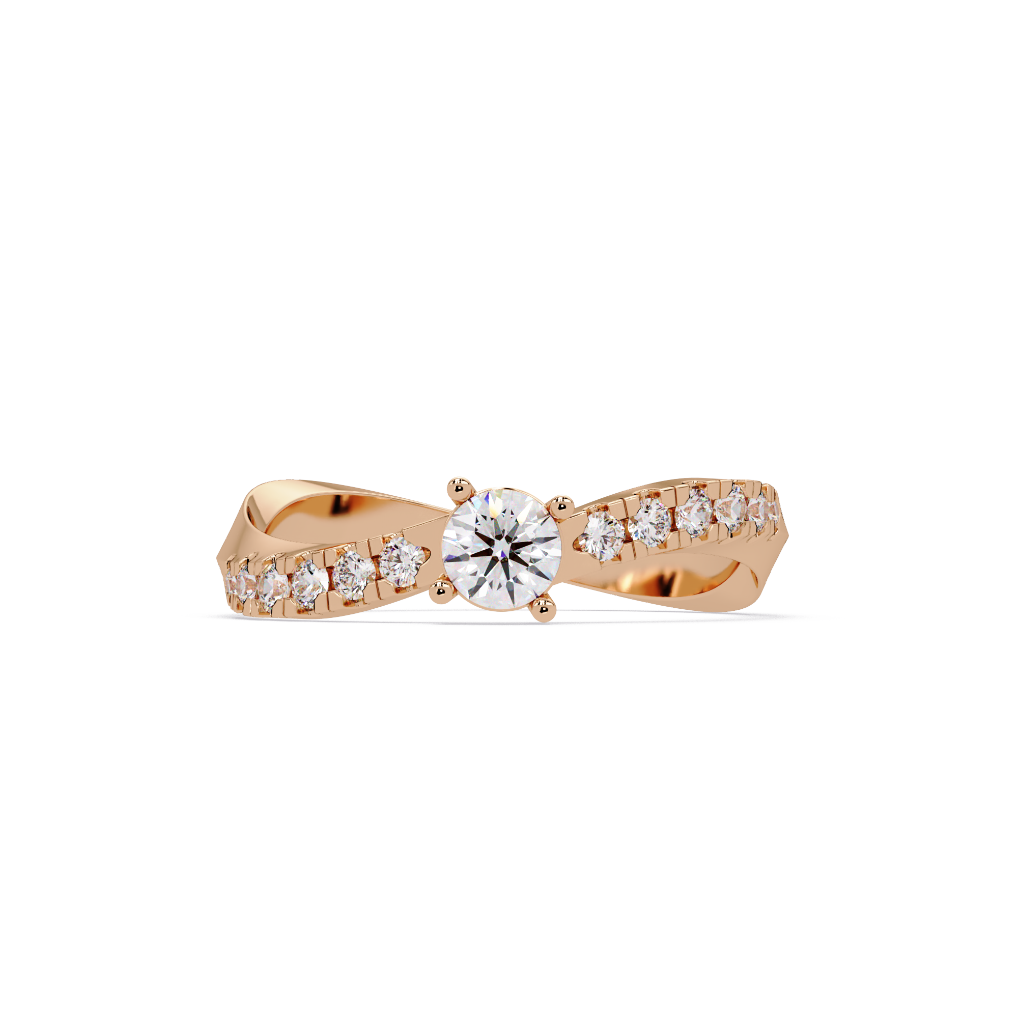 Round Cut Solitaire Diamond Engagement Ring with Pavé Band – Customizable