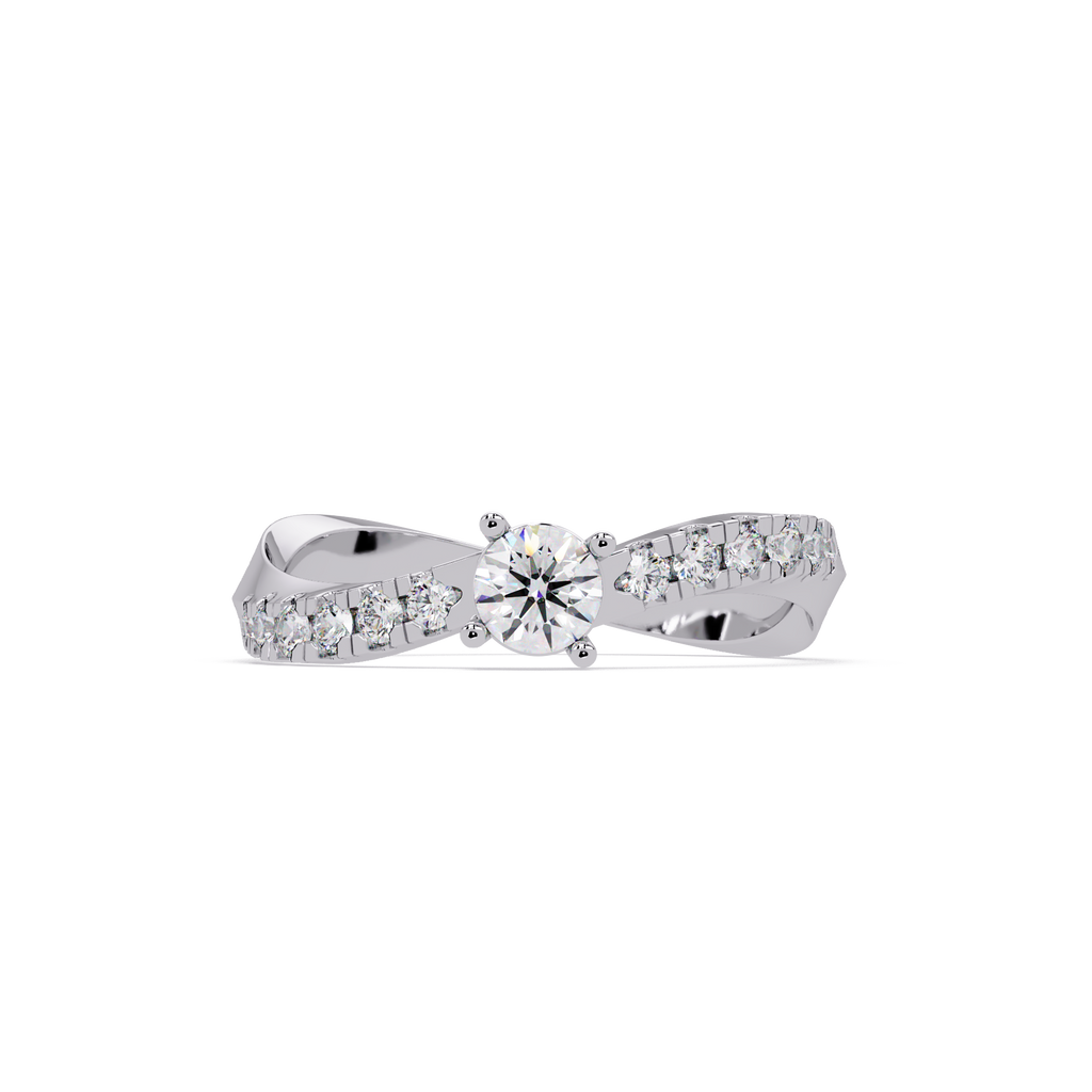 Round Cut Solitaire Diamond Engagement Ring with Pavé Band – Customizable