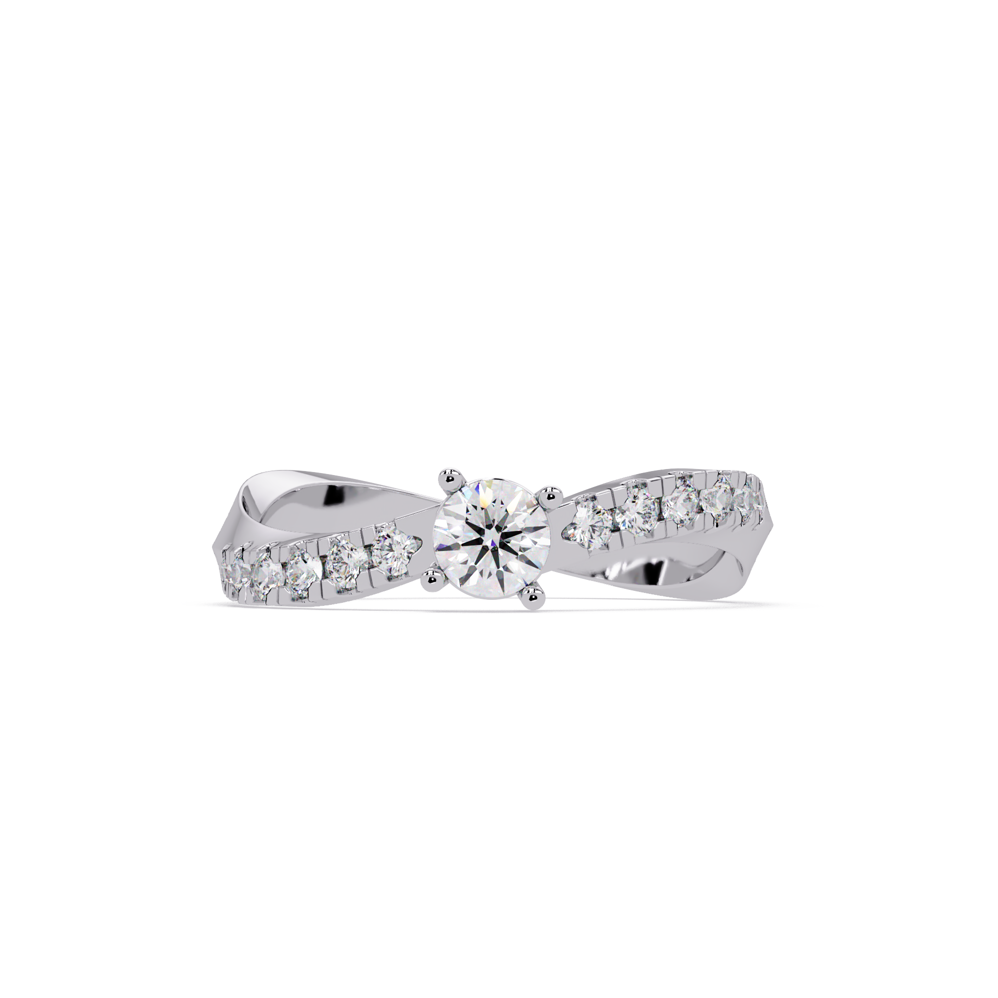 Round Cut Solitaire Diamond Engagement Ring with Pavé Band – Customizable