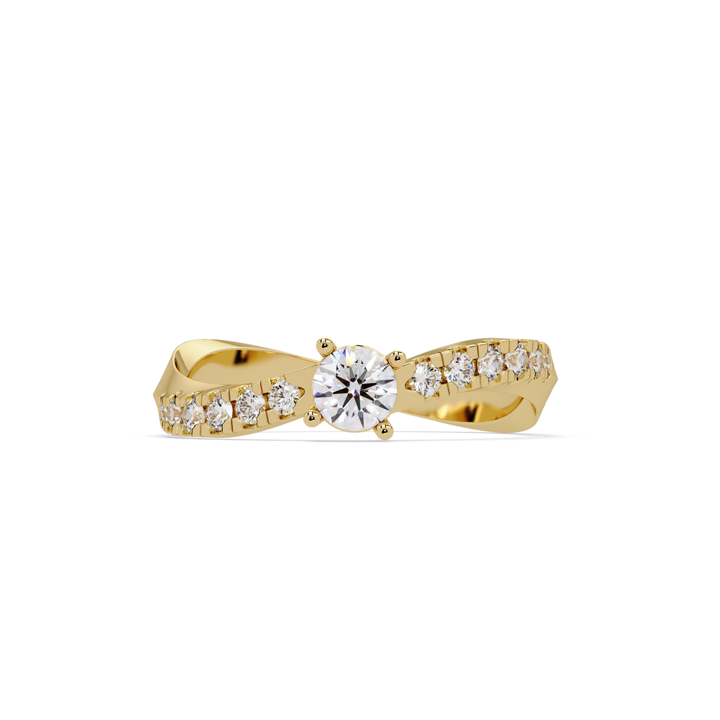 Round Cut Solitaire Diamond Engagement Ring with Pavé Band – Customizable