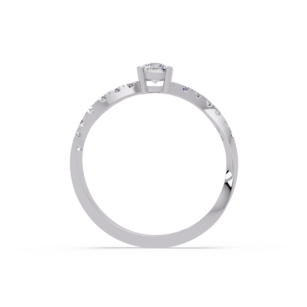 Round Cut Solitaire Diamond Engagement Ring with Pavé Band – Customizable