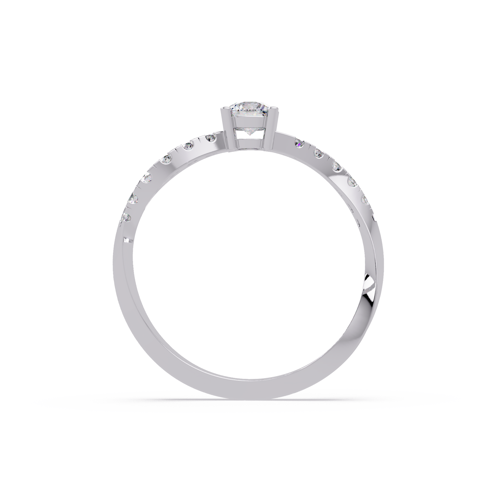 Round Cut Solitaire Diamond Engagement Ring with Pavé Band – Customizable
