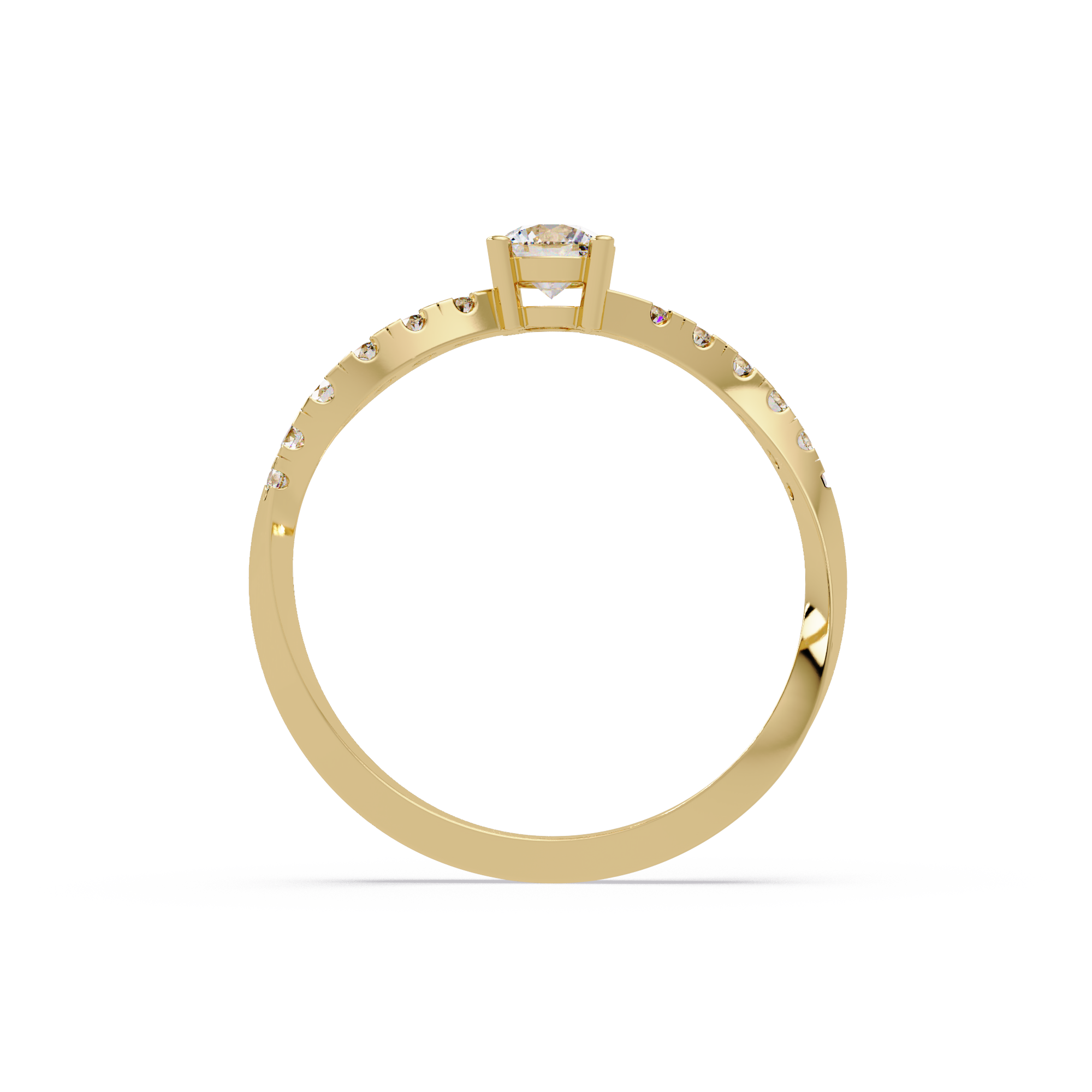 Round Cut Solitaire Diamond Engagement Ring with Pavé Band – Customizable