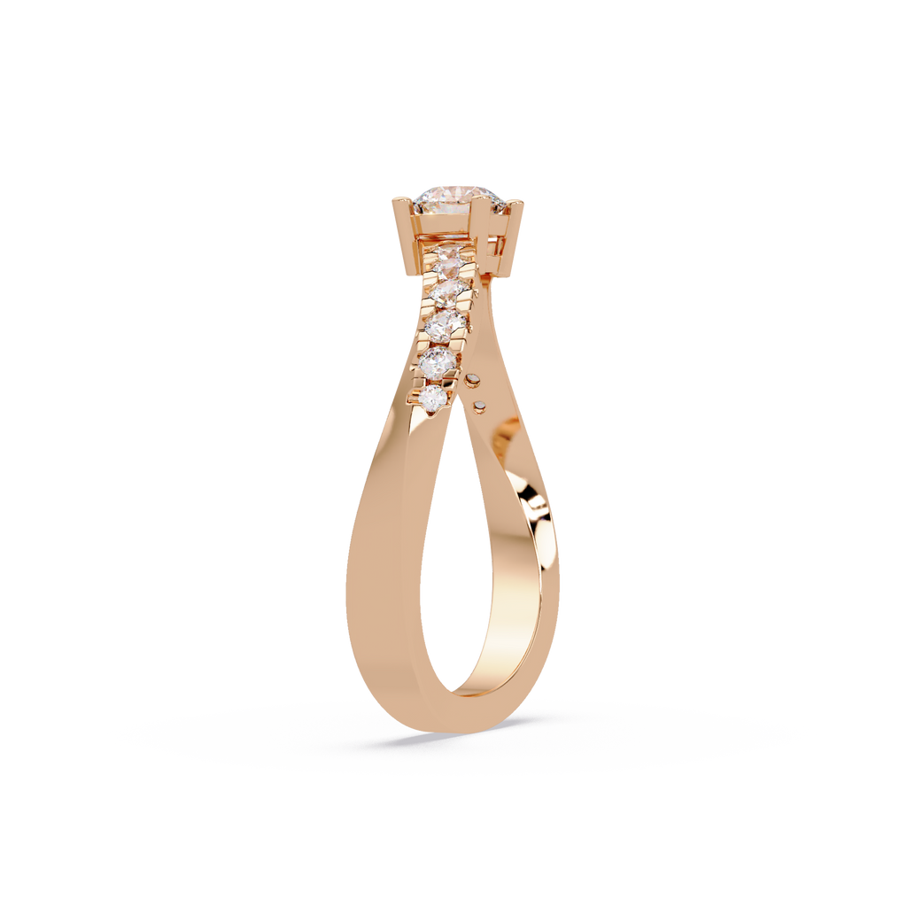 Round Cut Solitaire Diamond Engagement Ring with Pavé Band – Customizable