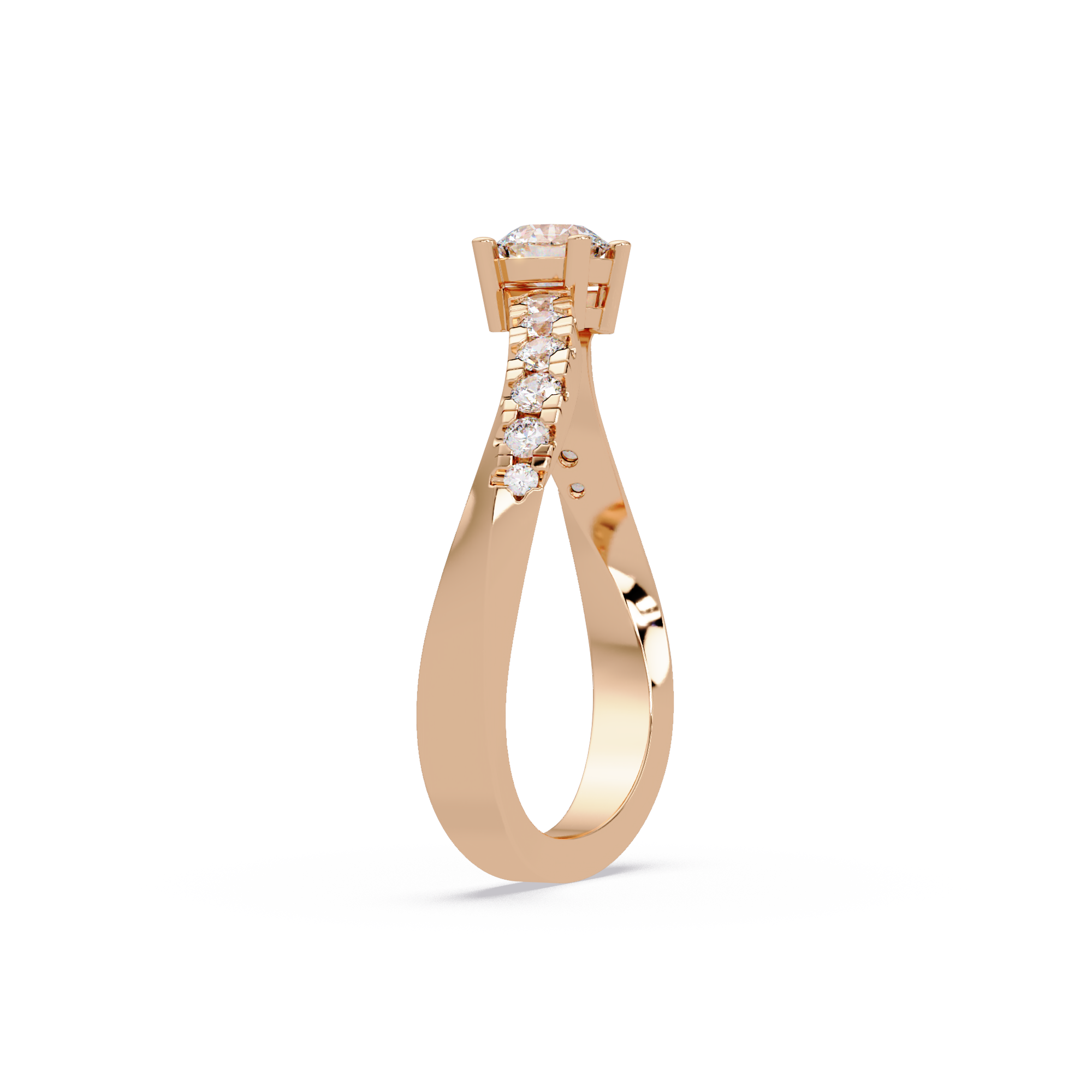 Round Cut Solitaire Diamond Engagement Ring with Pavé Band – Customizable