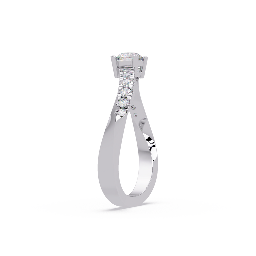 Round Cut Solitaire Diamond Engagement Ring with Pavé Band – Customizable