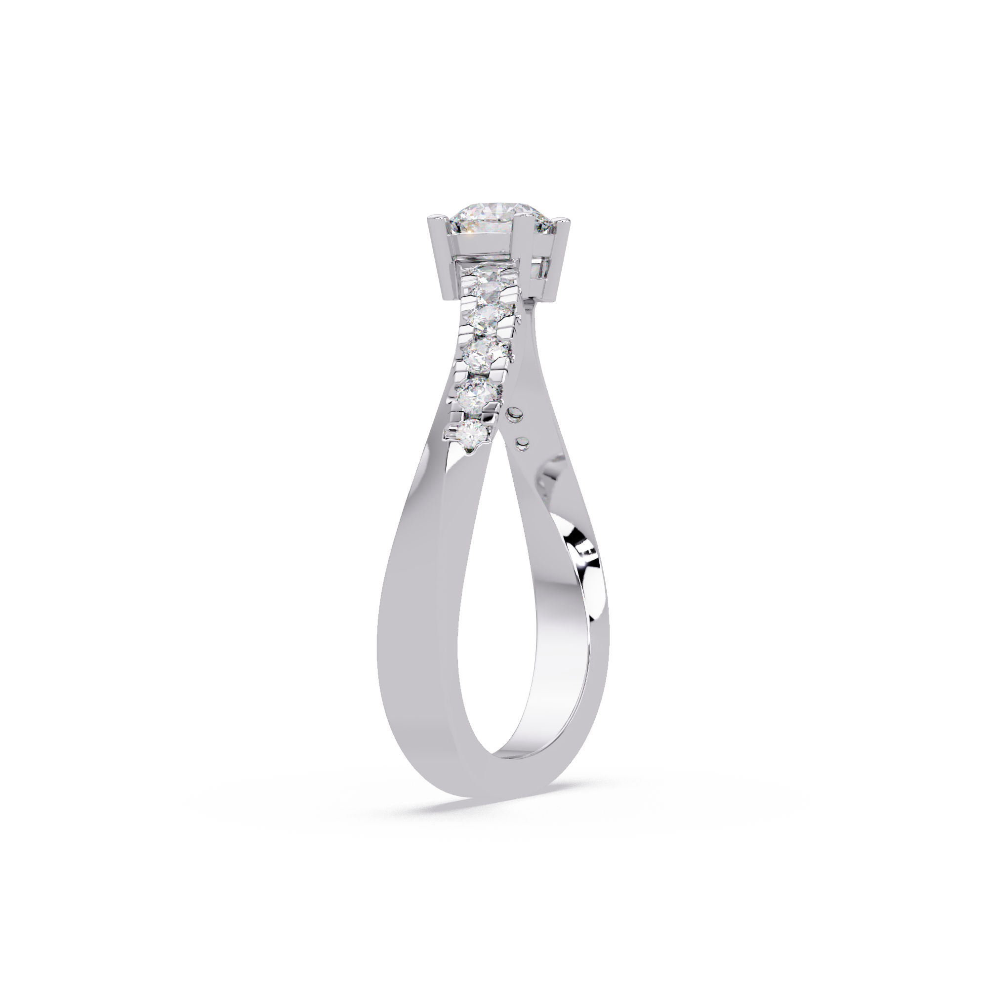 Round Cut Solitaire Diamond Engagement Ring with Pavé Band – Customizable