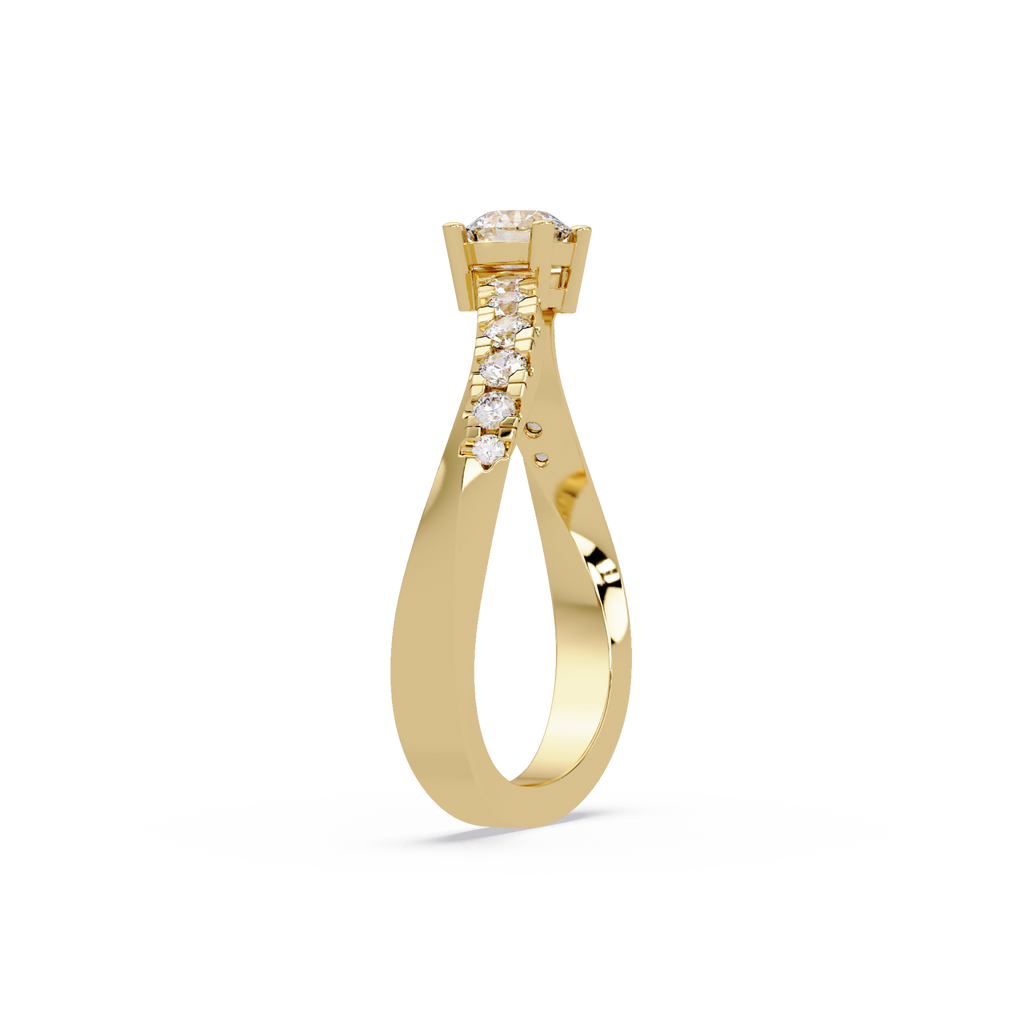 Round Cut Solitaire Diamond Engagement Ring with Pavé Band – Customizable