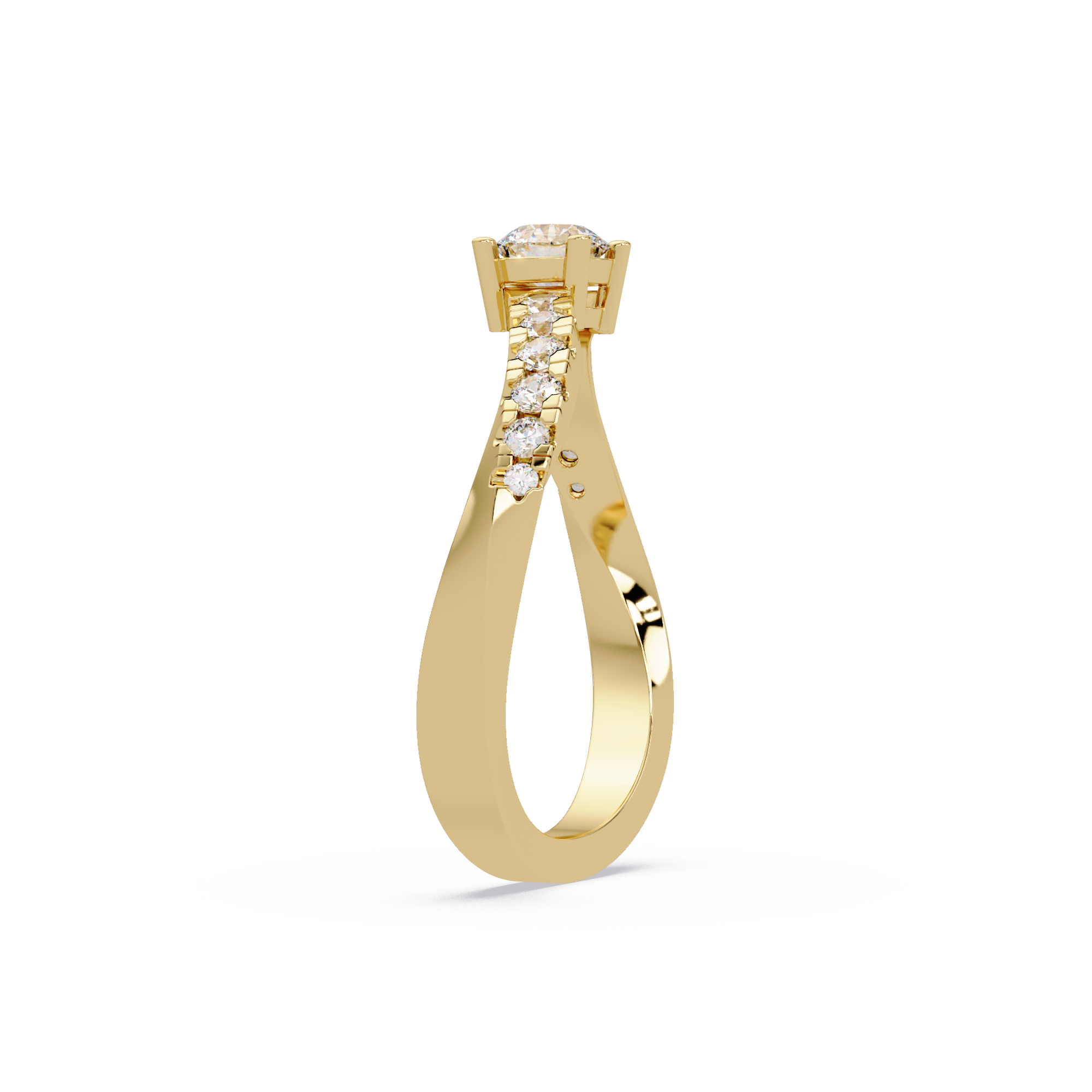 Round Cut Solitaire Diamond Engagement Ring with Pavé Band – Customizable