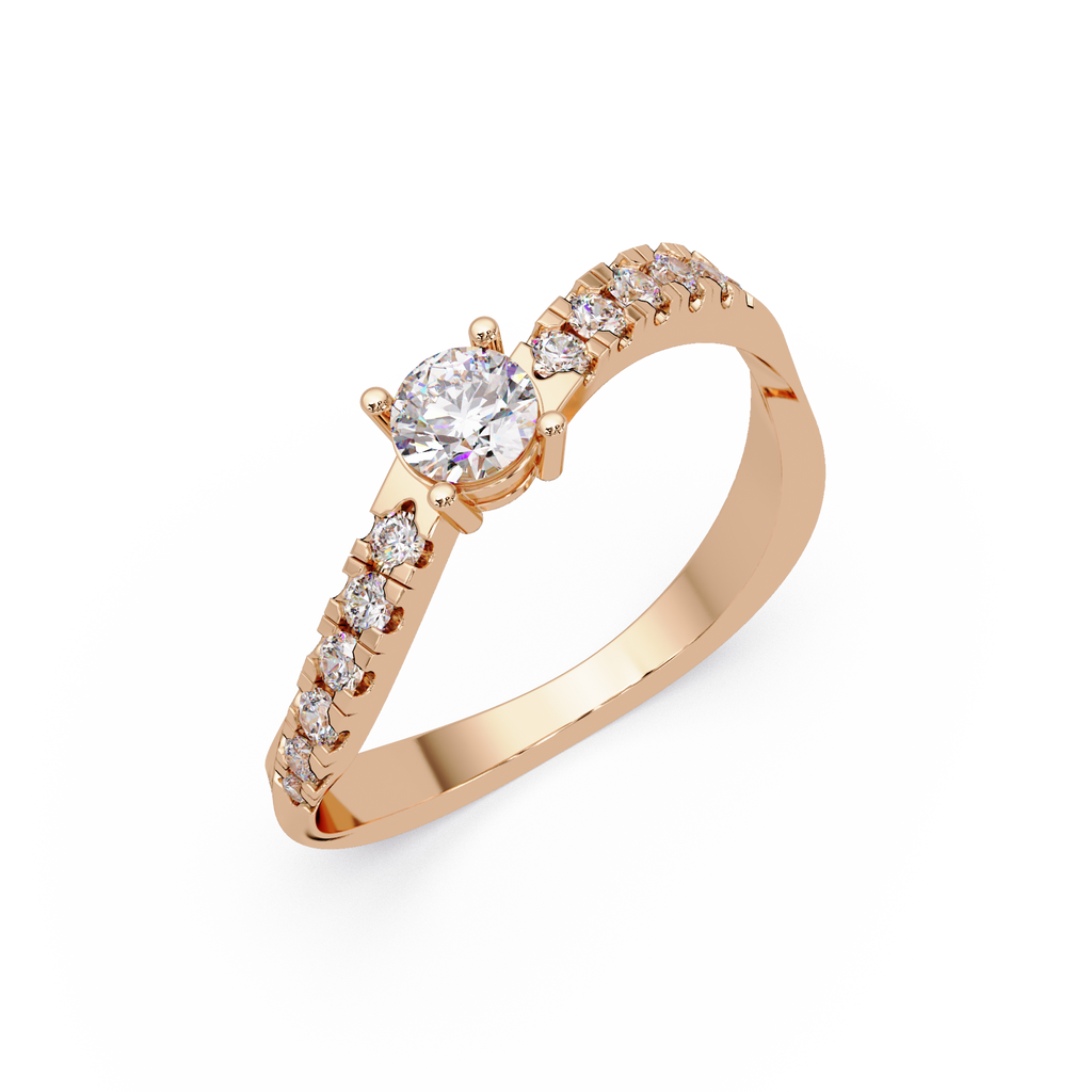 Round Cut Solitaire Diamond Engagement Ring with Pavé Band – Customizable