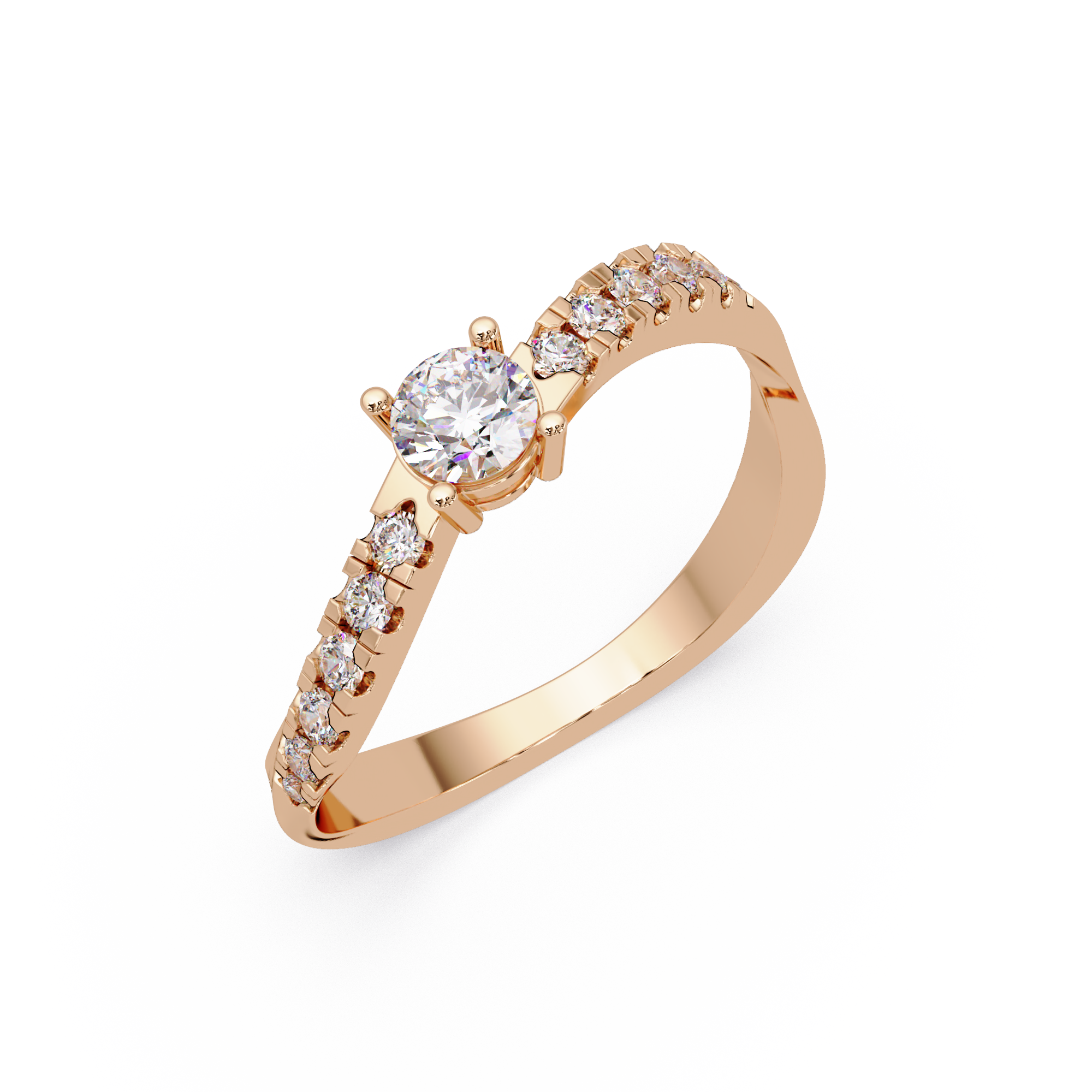 Round Cut Solitaire Diamond Engagement Ring with Pavé Band – Customizable