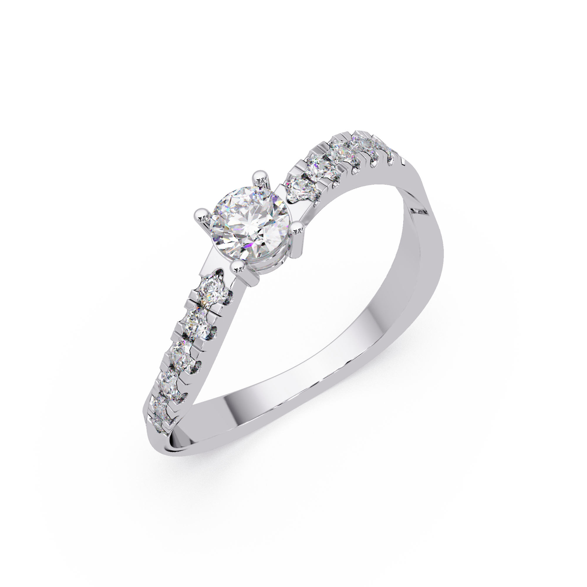 Round Cut Solitaire Diamond Engagement Ring with Pavé Band – Customizable