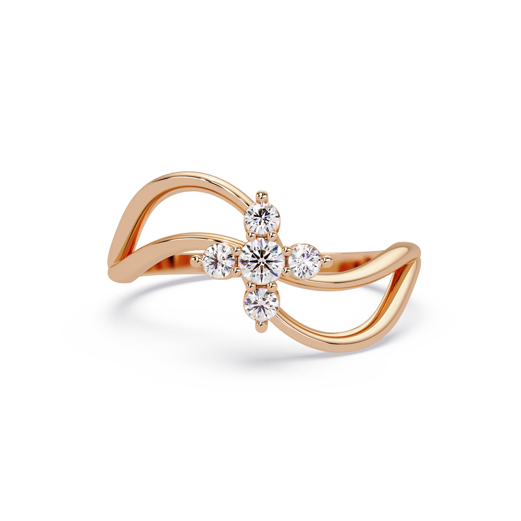 Round Cut Floral Cluster Diamond Wave Ring