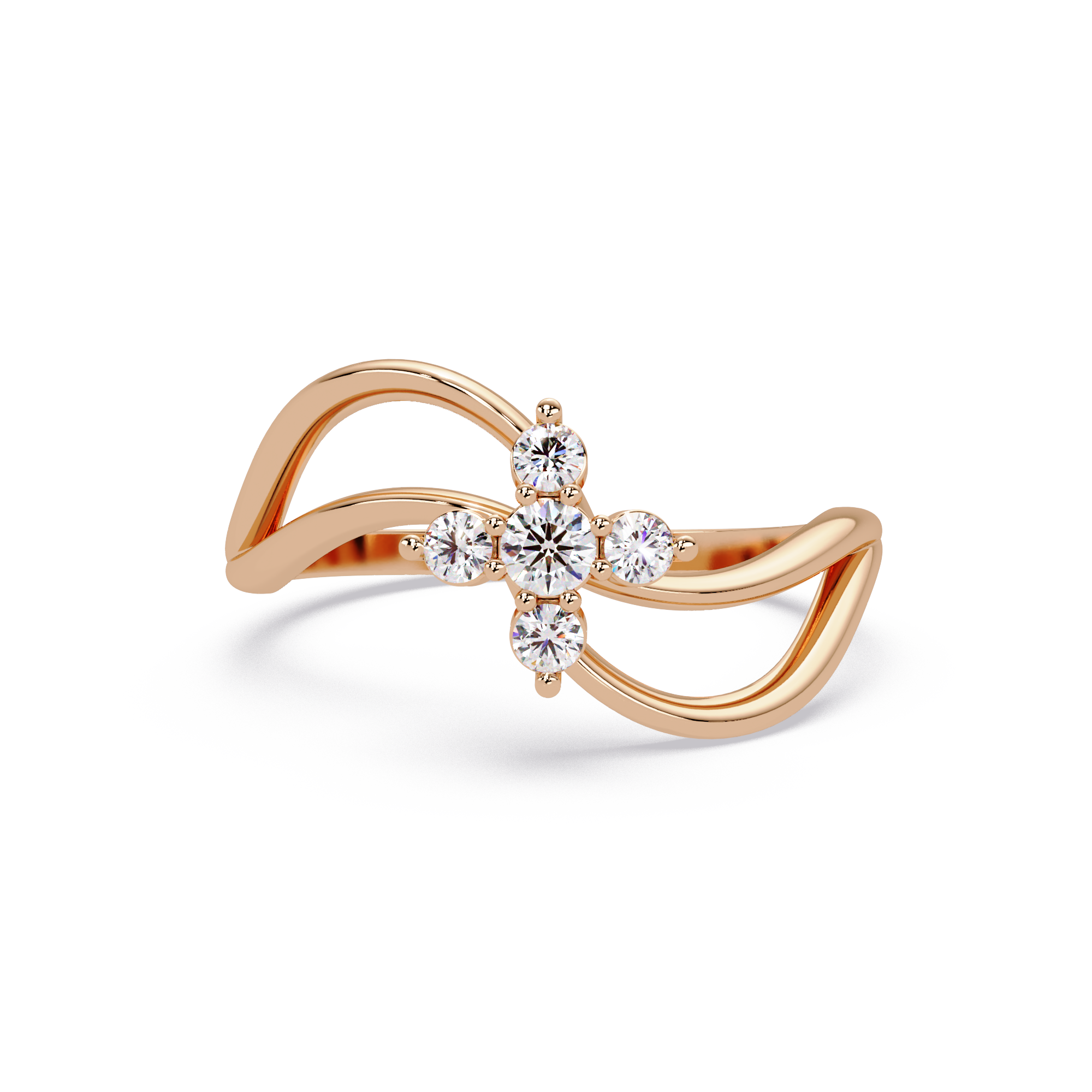 Round Cut Floral Cluster Diamond Wave Ring