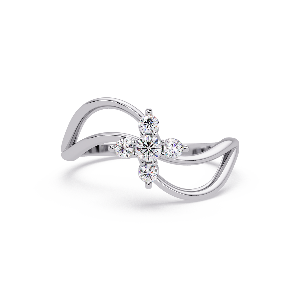 Round Cut Floral Cluster Diamond Wave Ring