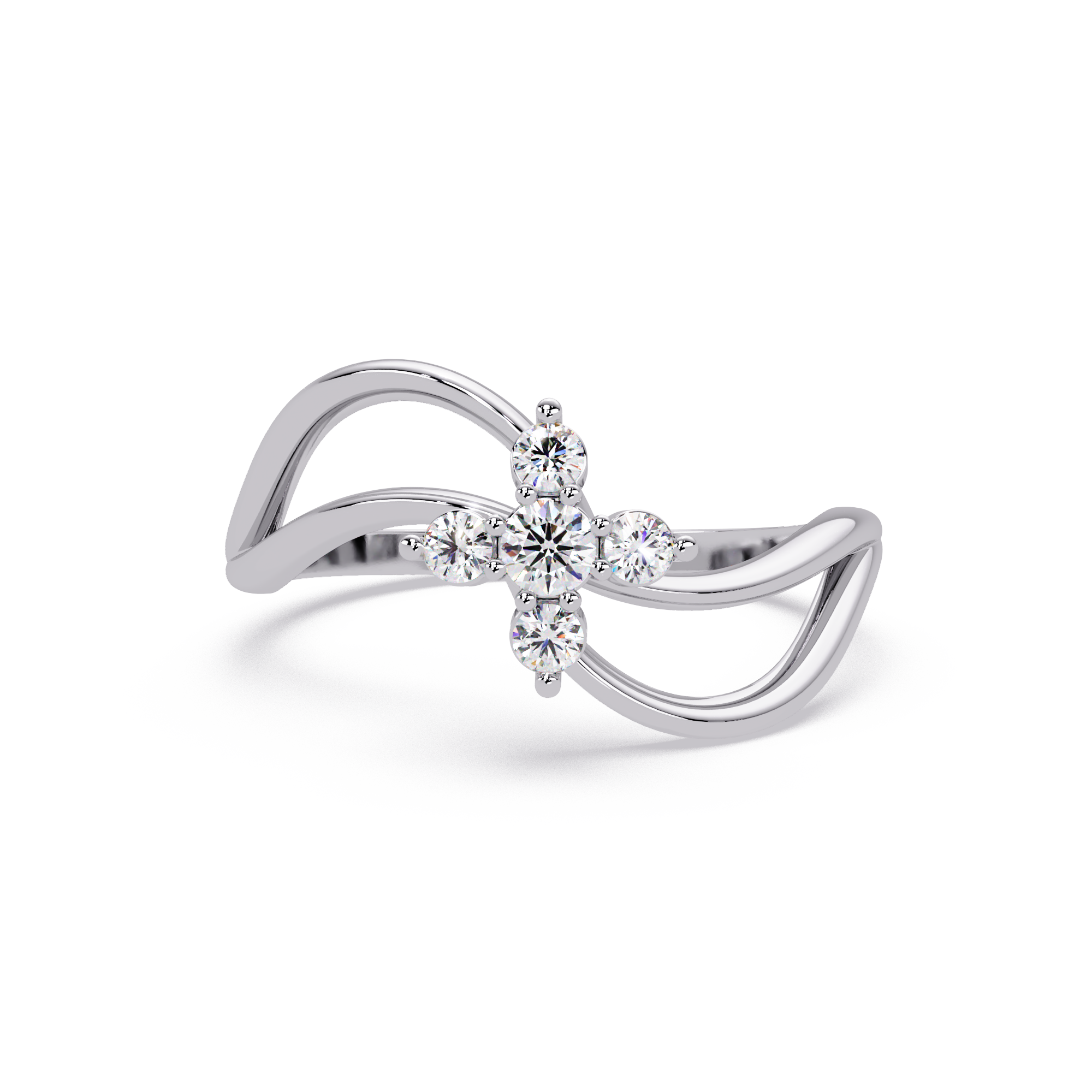 Round Cut Floral Cluster Diamond Wave Ring