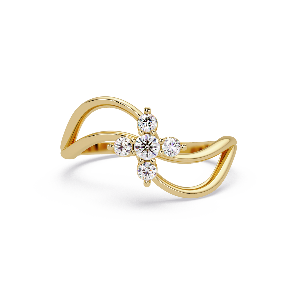Round Cut Floral Cluster Diamond Wave Ring