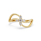 Round Cut Floral Cluster Diamond Wave Ring