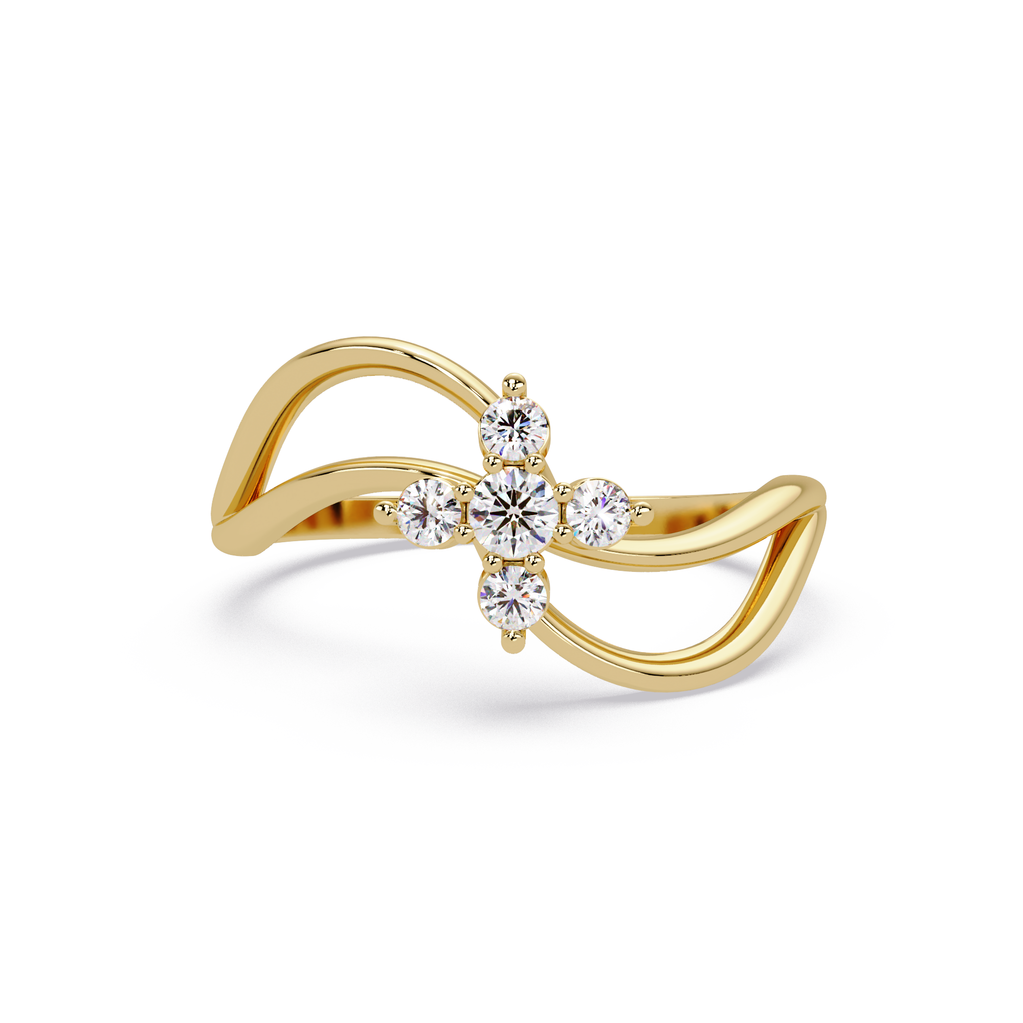 Round Cut Floral Cluster Diamond Wave Ring