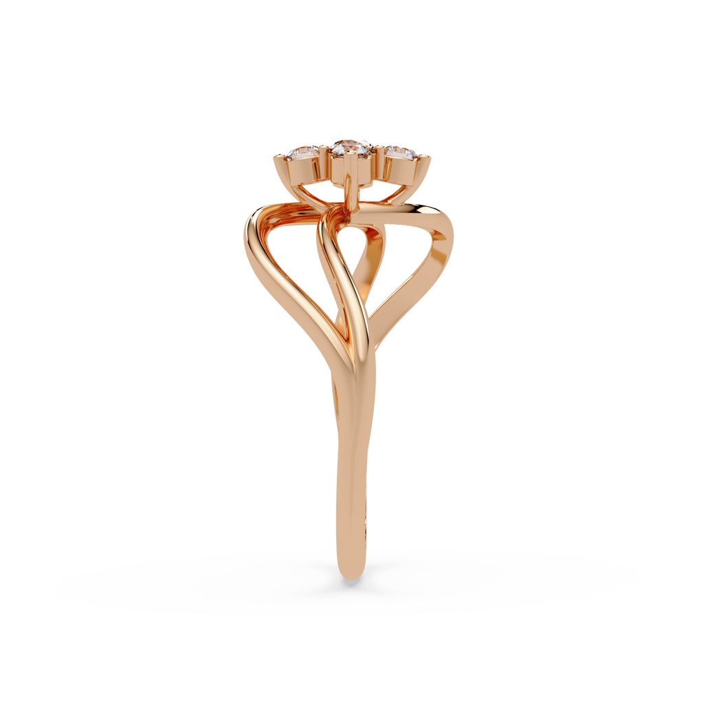 Round Cut Floral Cluster Diamond Wave Ring