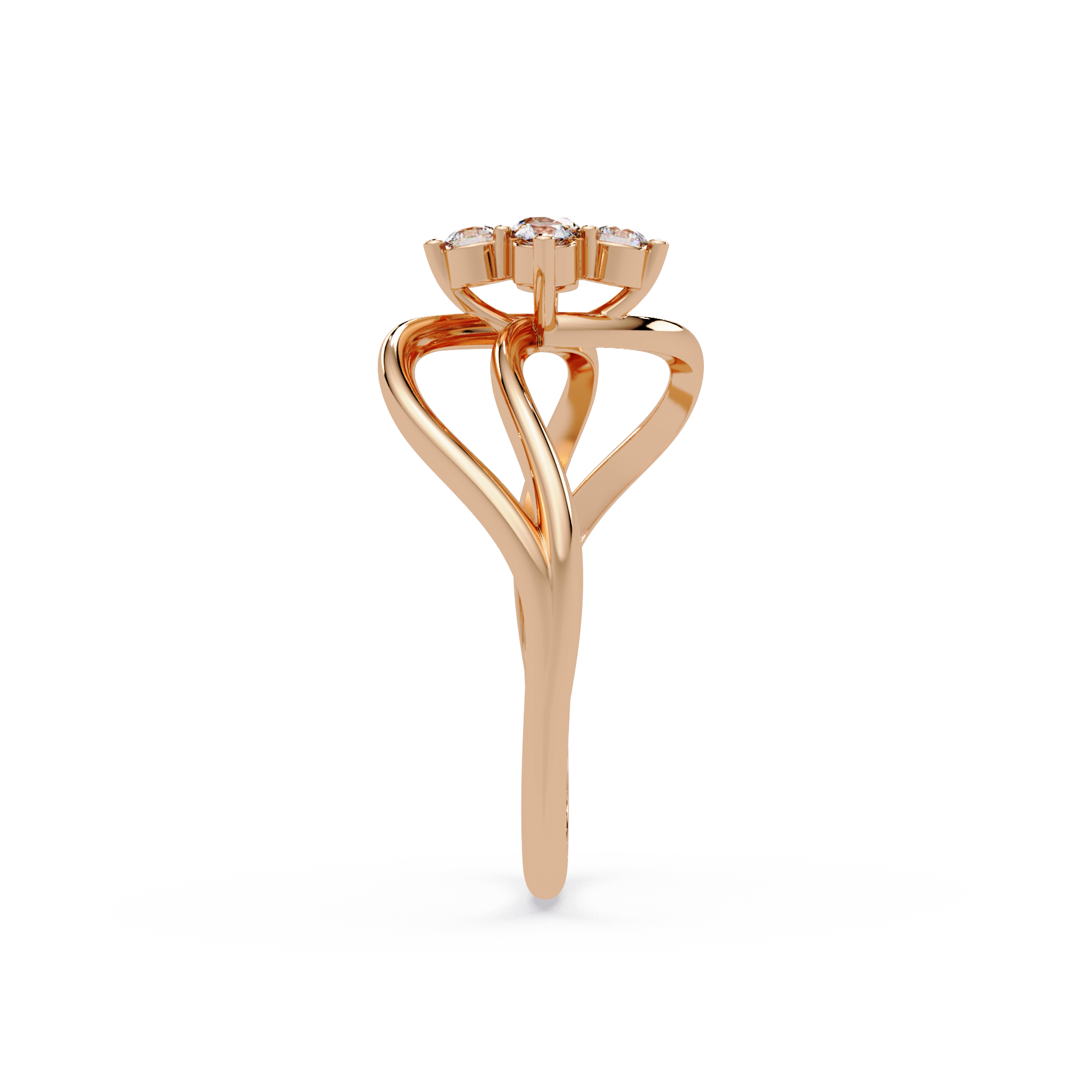 Round Cut Floral Cluster Diamond Wave Ring